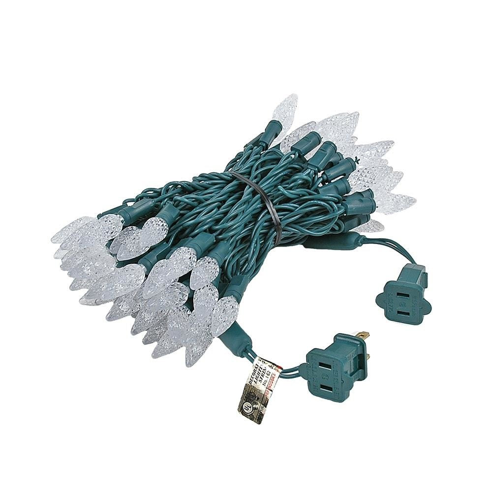 Novelty Lights C6 LED Christmas Mini Light Set, Pure White, 70 Lights, 24 Feet, Commercial Grade, Green Wire