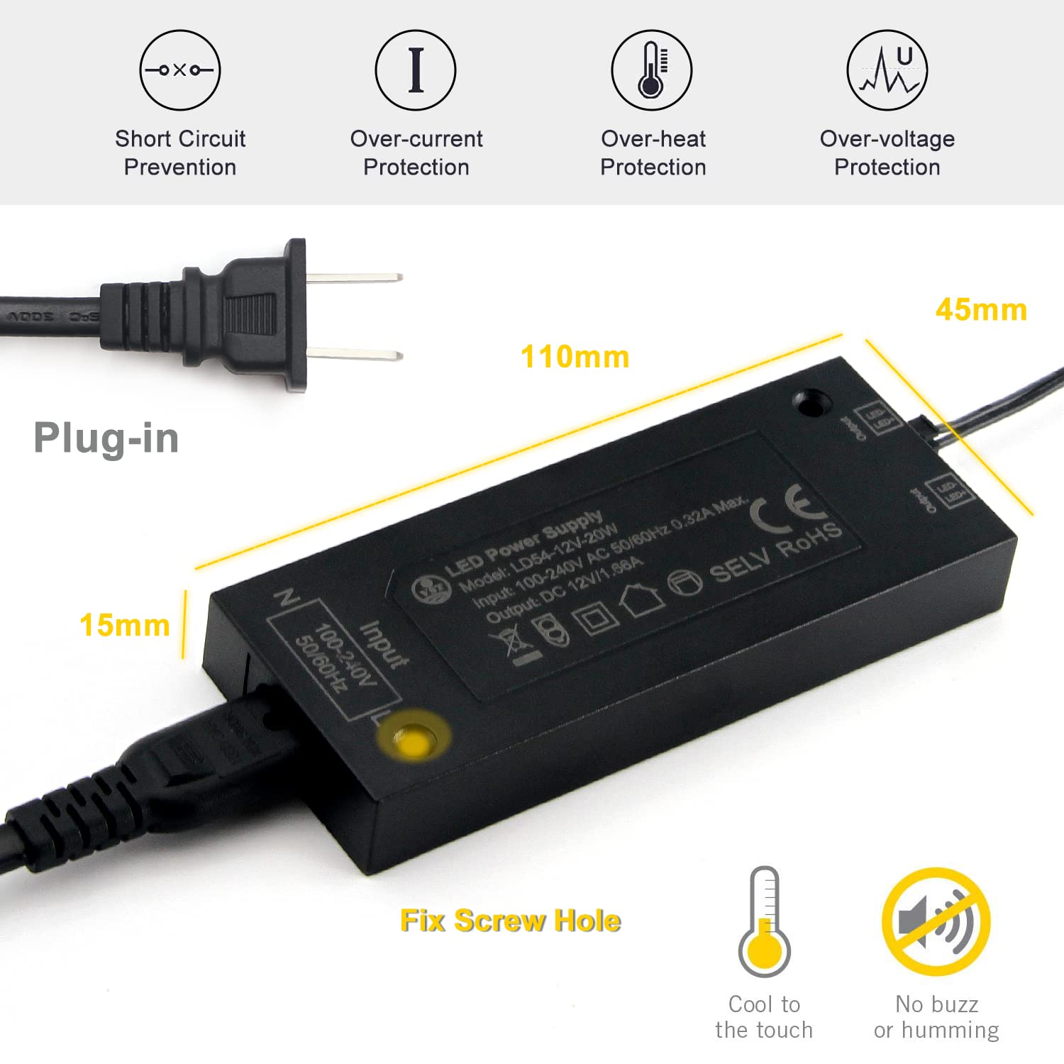 VST Wall Mounted Reading Lamp, 20W LED, Touch Control, 3000K/4000K/6000K, USB/Type-C Charging, Black, 1 Pack