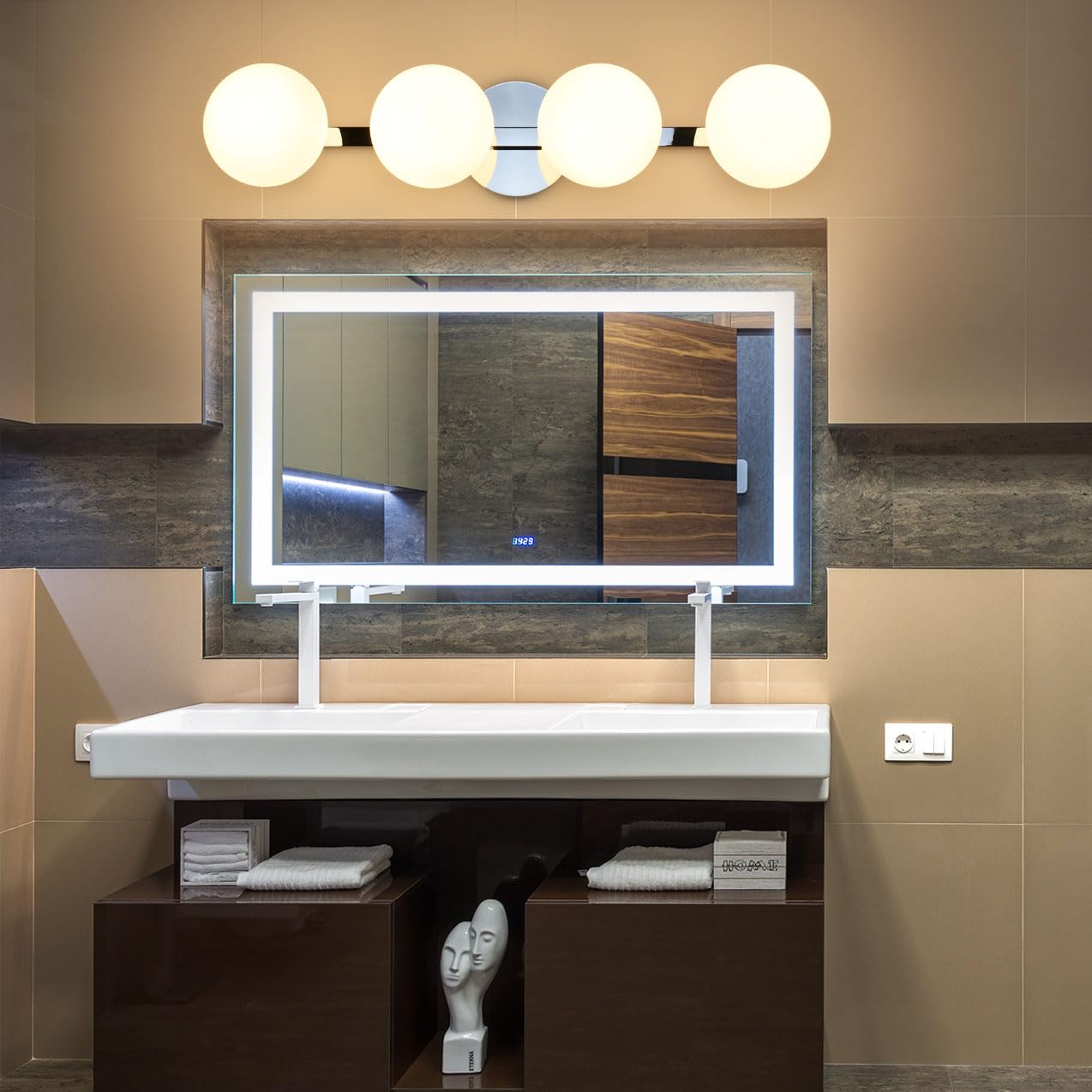 Globe Bathroom Vanity Light Fixtures, Modern 4 Lights Wall Lighting Chrome, Porch Wall Mount Light Fixture For Bathroom, Over Mi