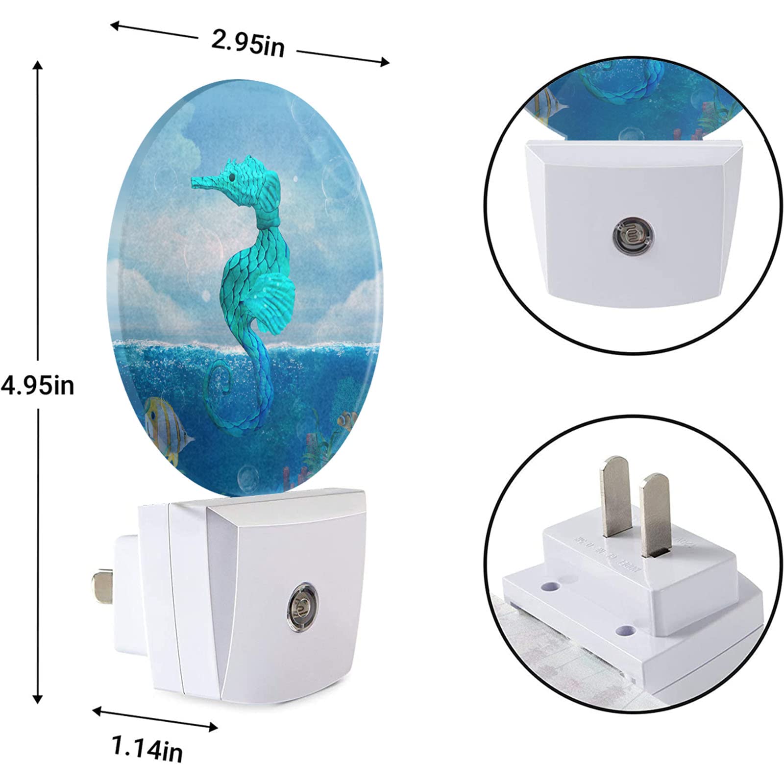 Ekobla Seahorse Led Night Light Watercolor Ocean Animal Marine Wildlife Fish Seahorses Blue Dusk To Dawn Night Lamp Auto Sensor