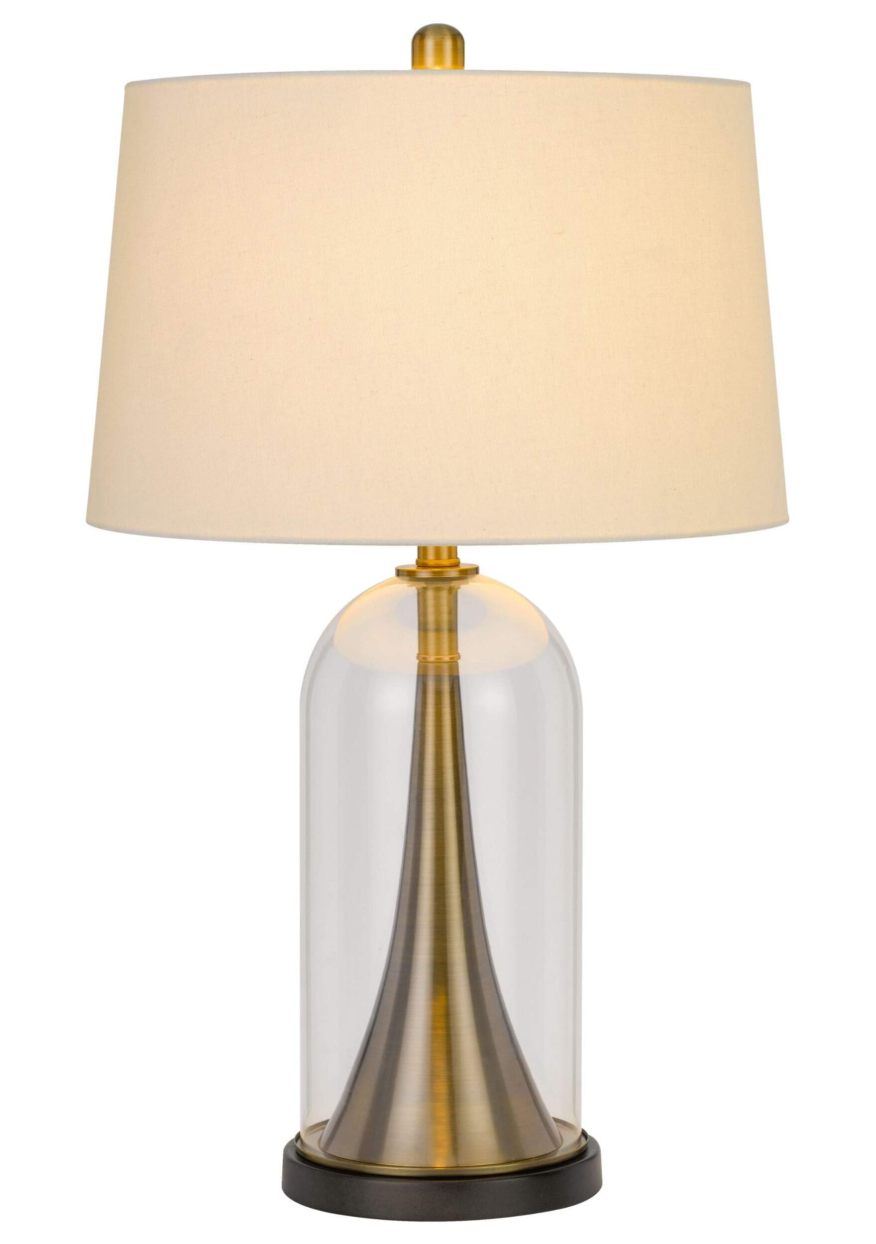 HomeRoots Metal Table Lamp with Empire Shade, 29 in., Clear & White, Model 524714