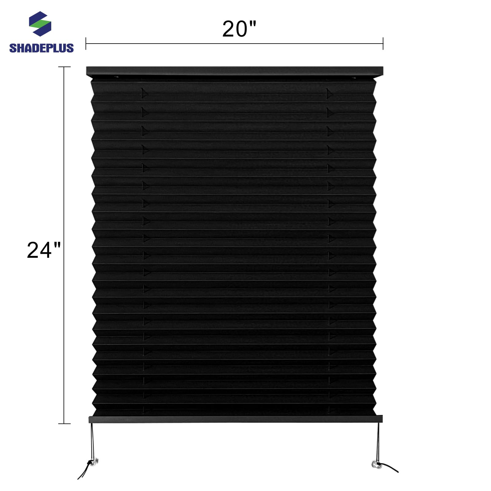 SHADEPLUS RV Pleated Shades, 20" W x 24" L, Black, Polyester Blend, Model NBZL-BLACK-20/24, Ideal for RV Camper and Travel