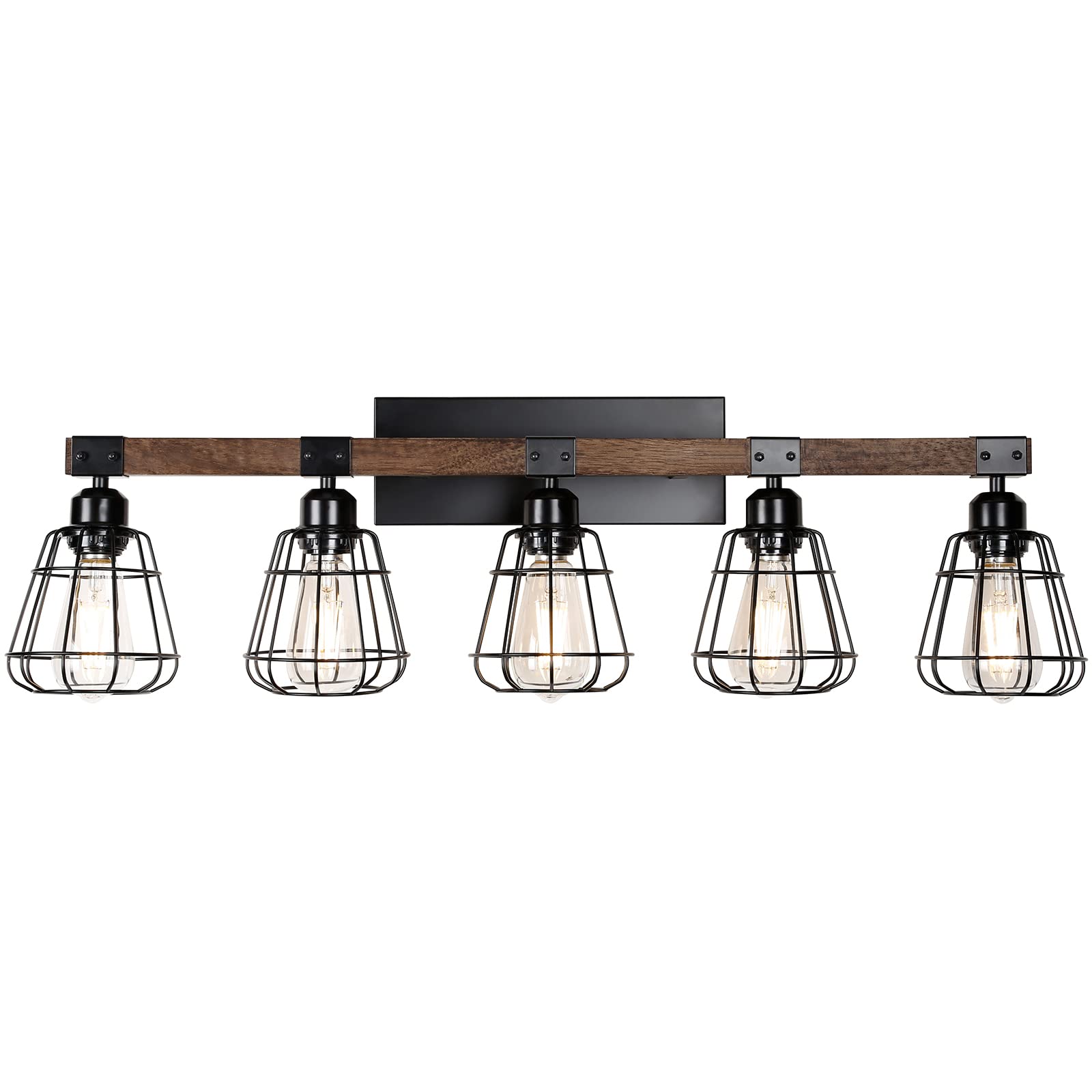 TELAFLY Modern Wall Lighting Fixture - 5-Light Metal Cage Sconce, Black Finish, Ideal for Bathroom Vanity or Mirror