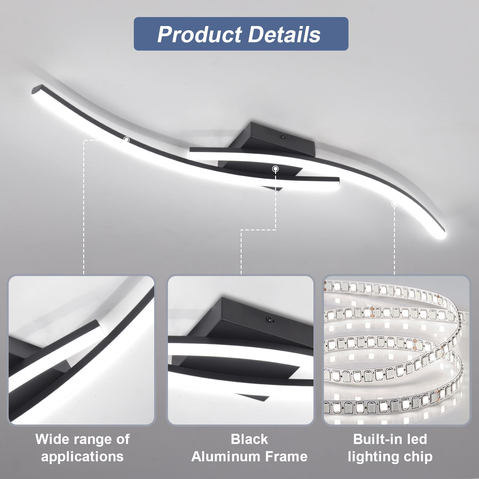 Hlilceh Modern Led Ceiling Light 22W Black Linear Ceiling Light Fixture 6000K Aluminum 31.4Inch Long Flush Mount Ceiling Light F