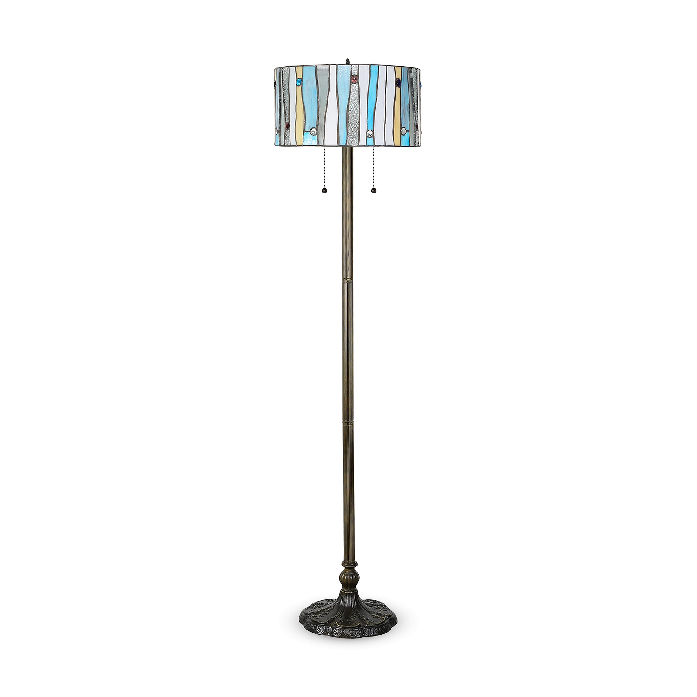 Serena Ditalia Tiffany Style Lamps, Blue Contemporary Floor Lamp, Mosaic Stained Glass Lamp and Bronze Finish Base, Double Pull