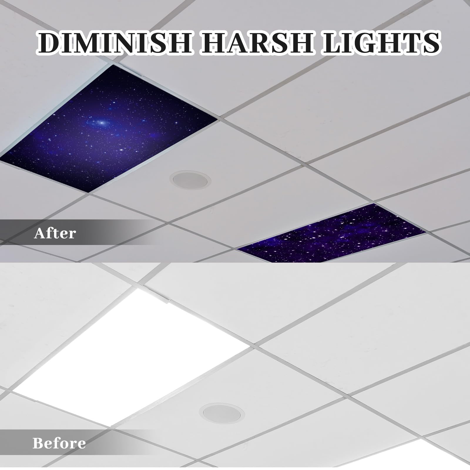 Tujoe 2 Pcs Fluorescent Light Covers For Ceiling Lights Fluorescent Light Filters Classroom Light Covers Magnetic Ceiling Cover For Office, School, Home Teacher Essential, 4 X 2 Feet (Star)