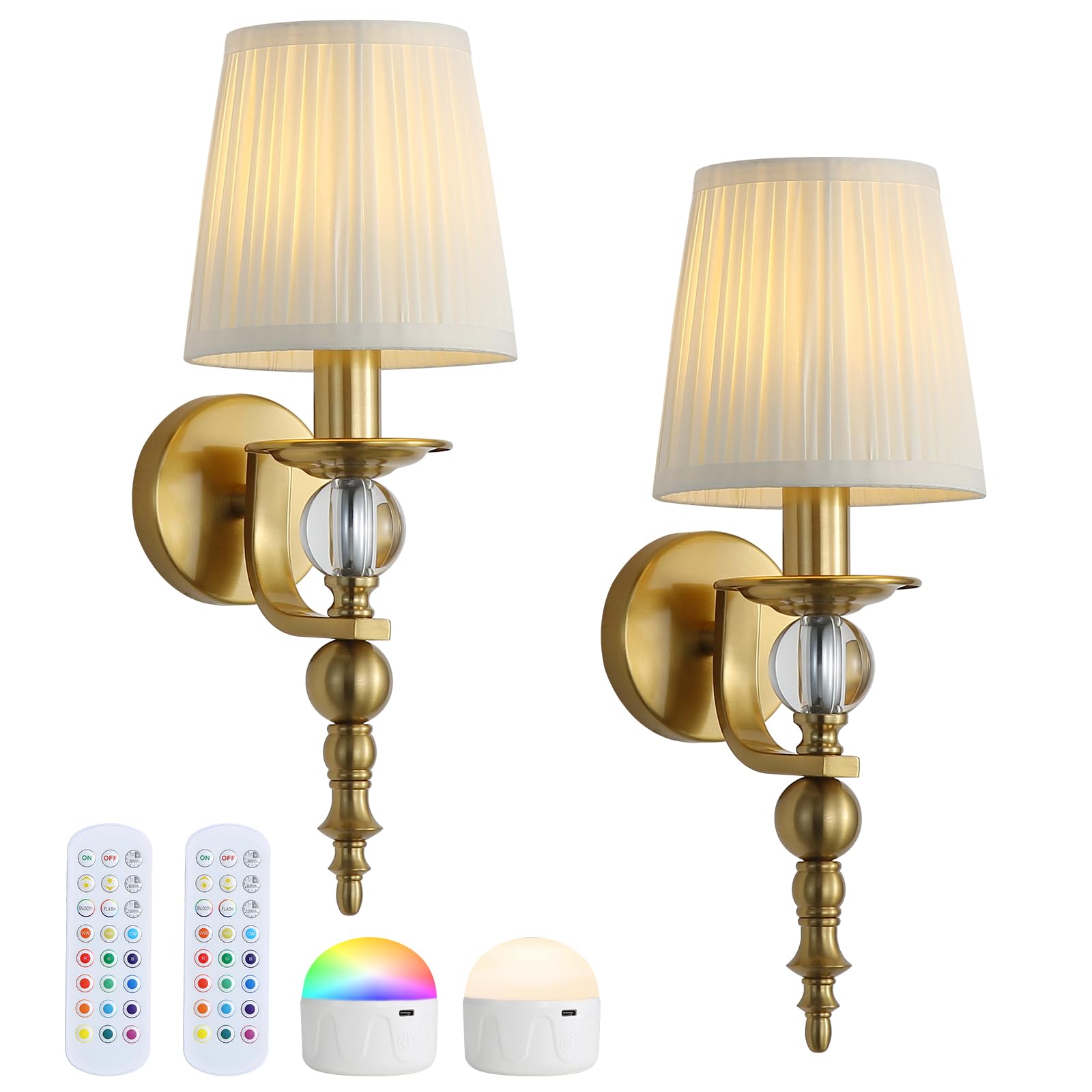 MEYIAENGIE Wireless Lights for Wall Indoor Set of 2, Rechargeable LED Wall Lamps with Remote Control, 15 RGB Colors Cordless Lig