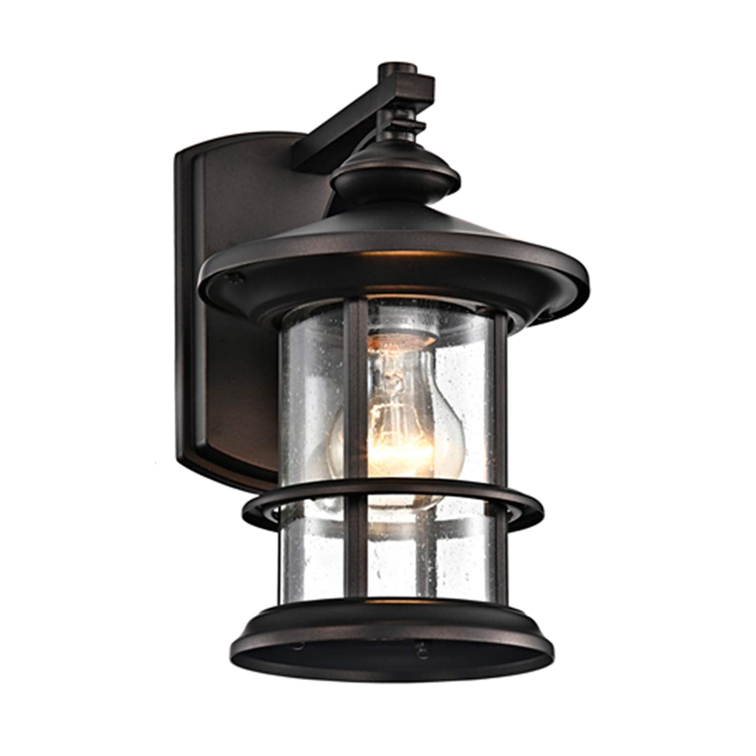 MICSIU Outdoor Light Fixture, Oil Rubbed Bronze Wall Mount, Clear Seedy Glass, 10in Height, Metal Construction