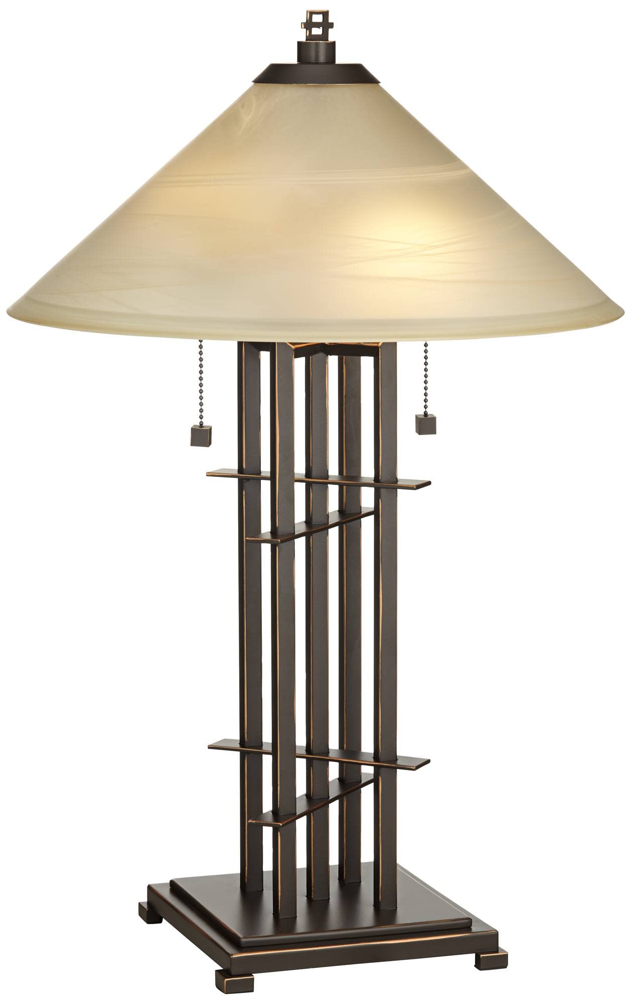 Franklin Iron Works Accent Table Lamp, 23.5" High, Cone Alabaster Glass & Bronze Base, Model 49672, Rustic Decor for Living Room & Bedroom