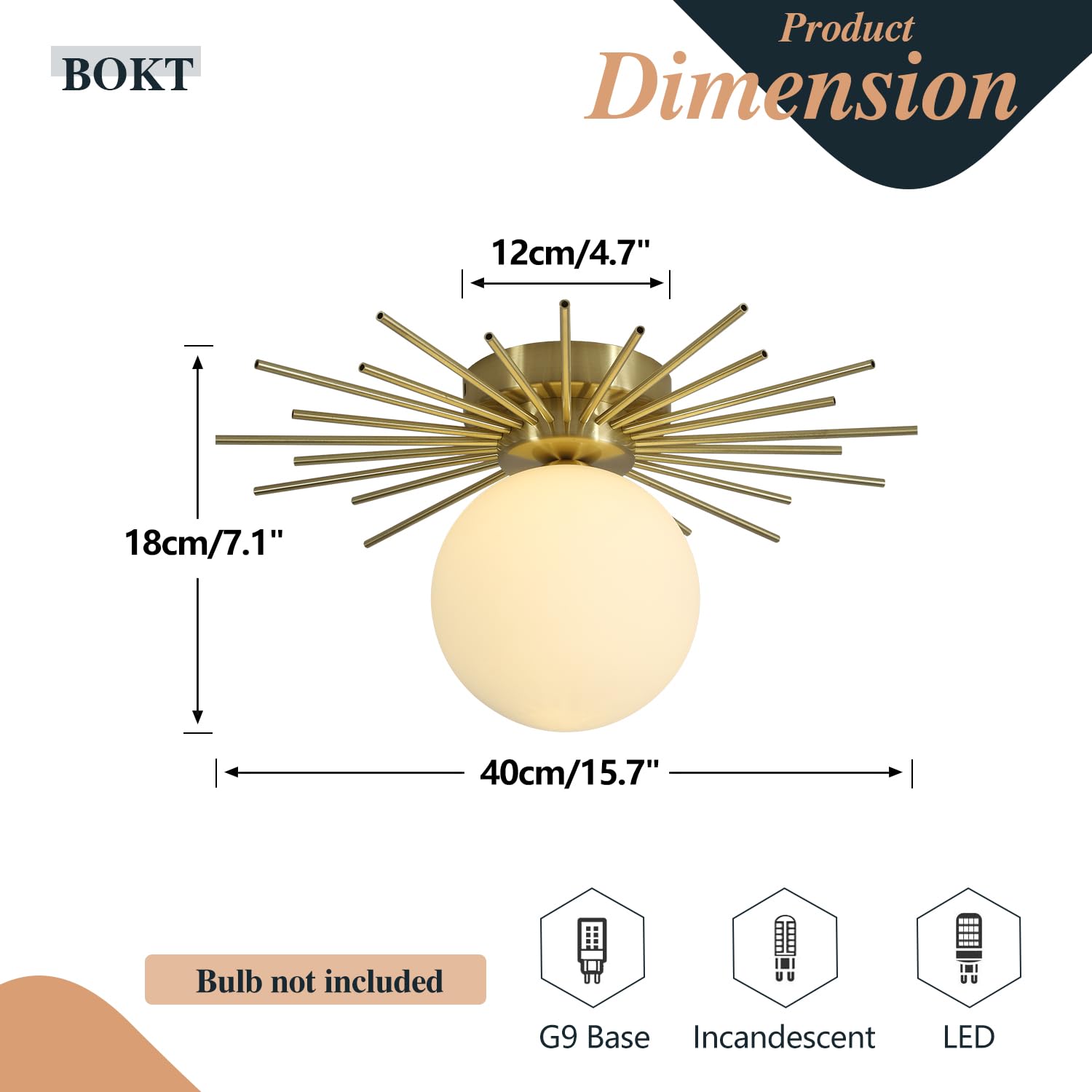 Bokt Modern Gold Semi Flush Mount Ceiling Light Mid Century White Glass Globe Ceiling Light Industrial Close To Ceiling Light Vi