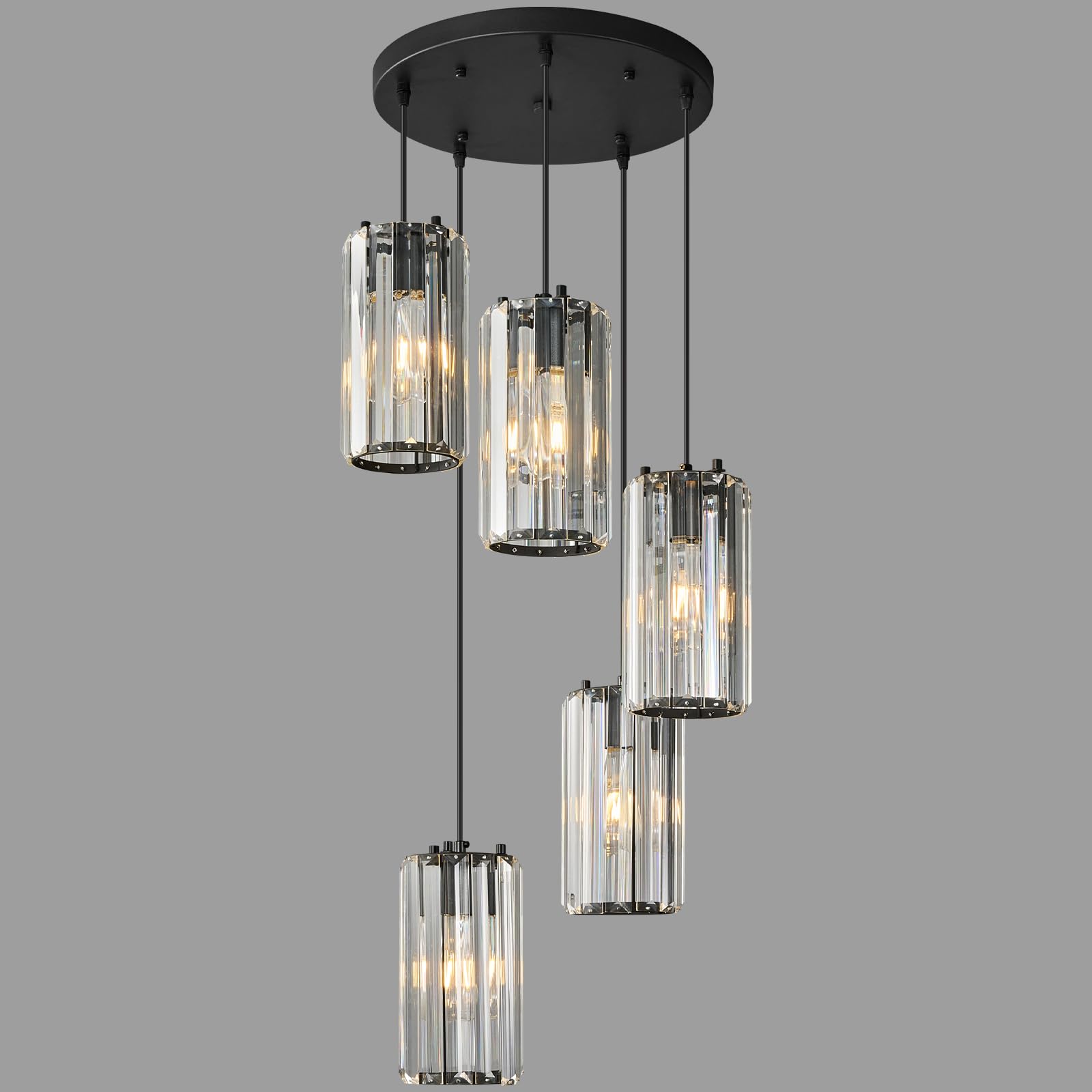 Zhllmq Black Pendant Lighting Modern Pendant Light  Mini Crystal Chandeliers Adjustable Pendant Light Fixture For Kitchen Island Dinning Room Corridor Bedroom(Gold 5-Light)