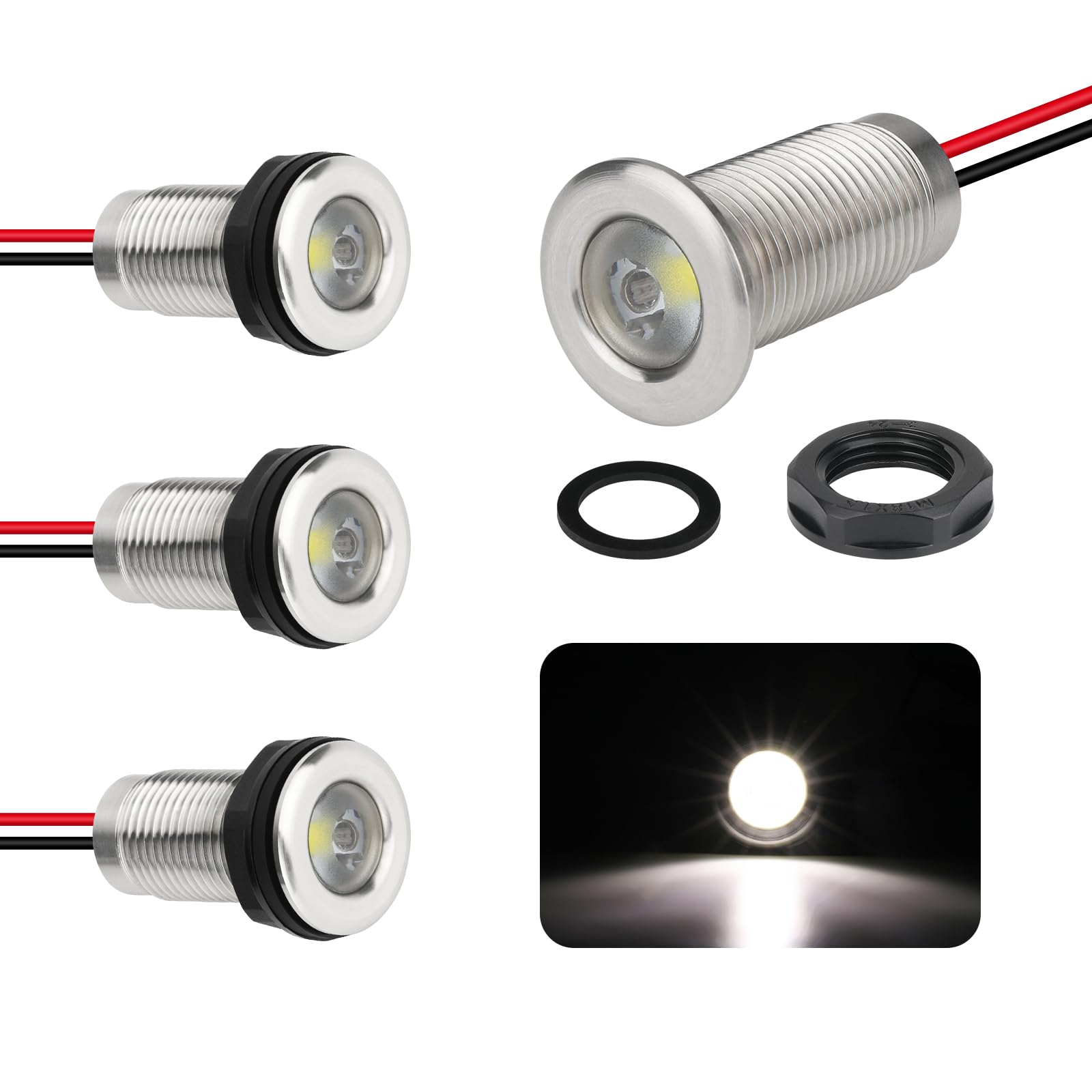 Uliteco Boat Interior Lights  Waterproof Marine Led Boat Lighting  Night Fishing Lighting  Courtesy Transom Cabin Stern Cockpit Navigation Led Lights For Pontoon Bass Jon Jet Ski Kayak (White 4Pcs)