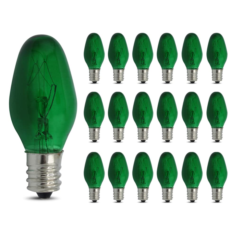 Lumenivo 7 Watt Green Incandescent C7 Colored Night Light Bulb 7W C7 Green Christmas Village Light Bulbs - Candelabra Base Bulbs