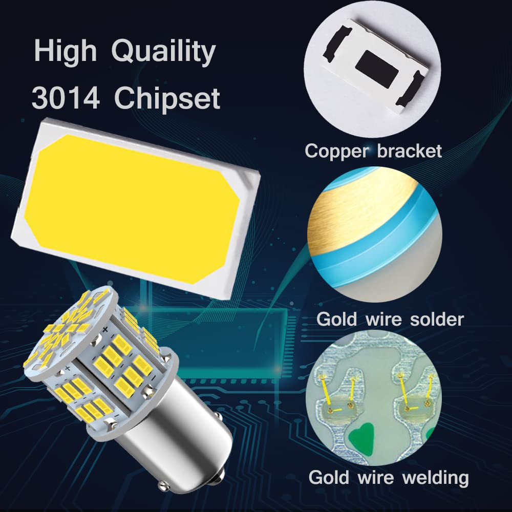 Melphan-Auto 1156 LED Bulbs, 54SMD, 12V-24V, White, 2pcs for Truck Car Backup Reverse Lights and Tail Parking Lights