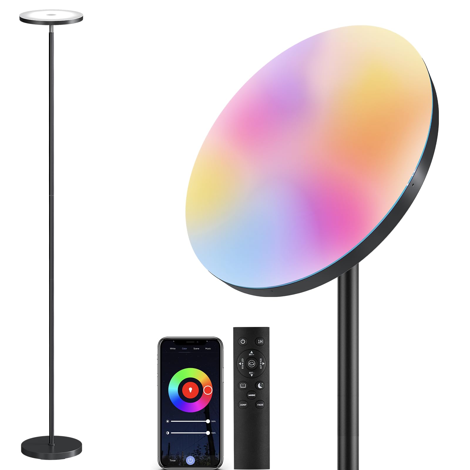 SUNMORY Smart RGB Floor Lamps for Living Room, 32W Bright LED Floor Lamp with APP and Remote Control, Tall Standing Lamp with St