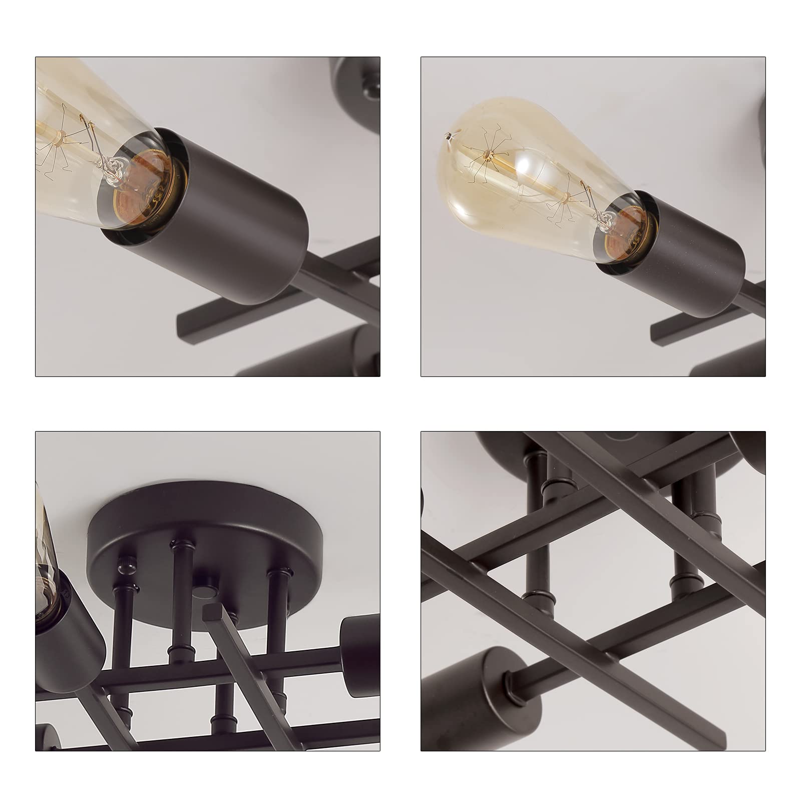 Aihying 4-Light Semi Flush Mount Ceiling Light Fixtures, Black Mid-Century Modern Industrial Farmhouse Metal Chandelier Lighting