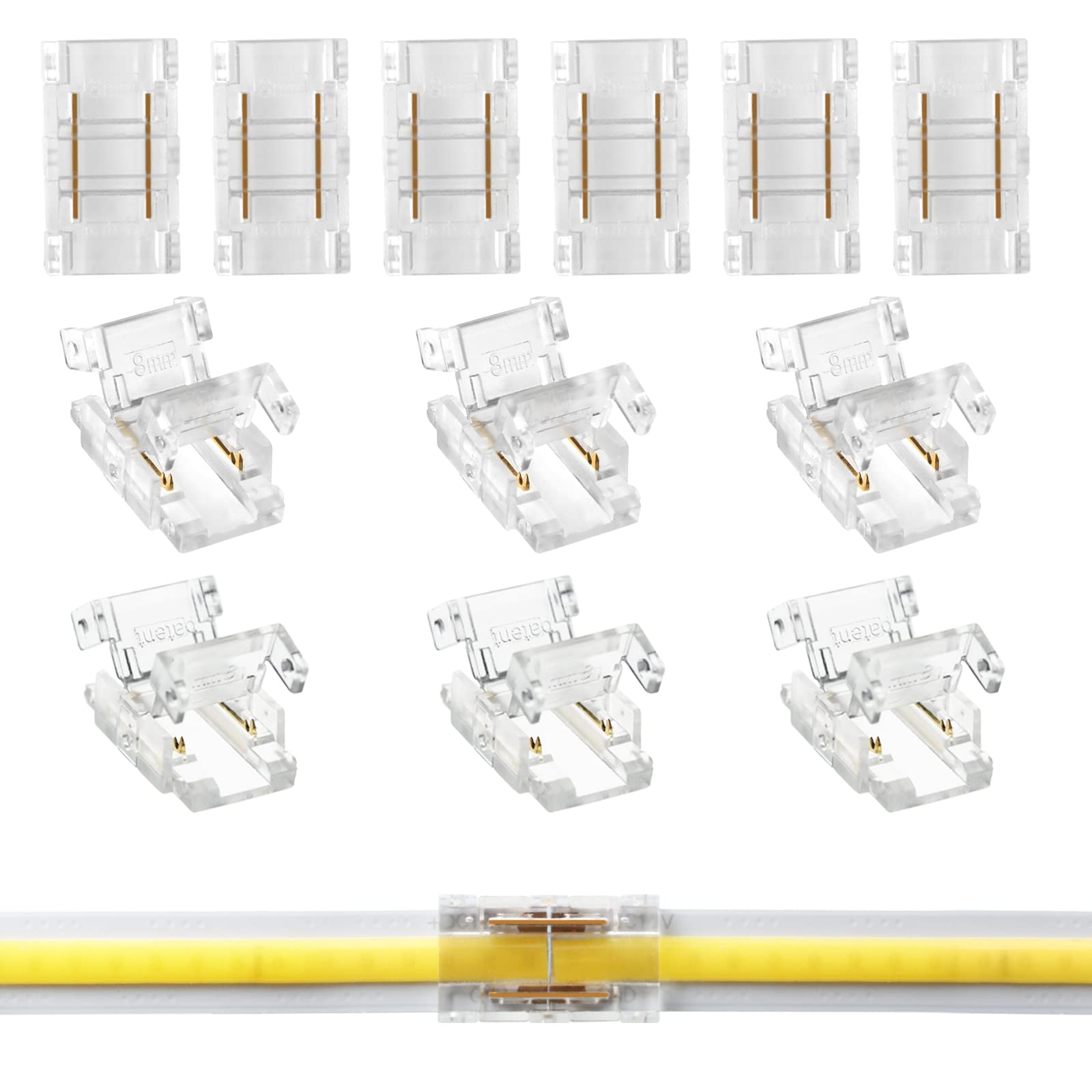 RGBZONE 12Pcs 2pin 8mm COB LED Strip to Strip Connectors Unwired Gapless Solderless Extension Connection for 2pin 8mm COB LED St