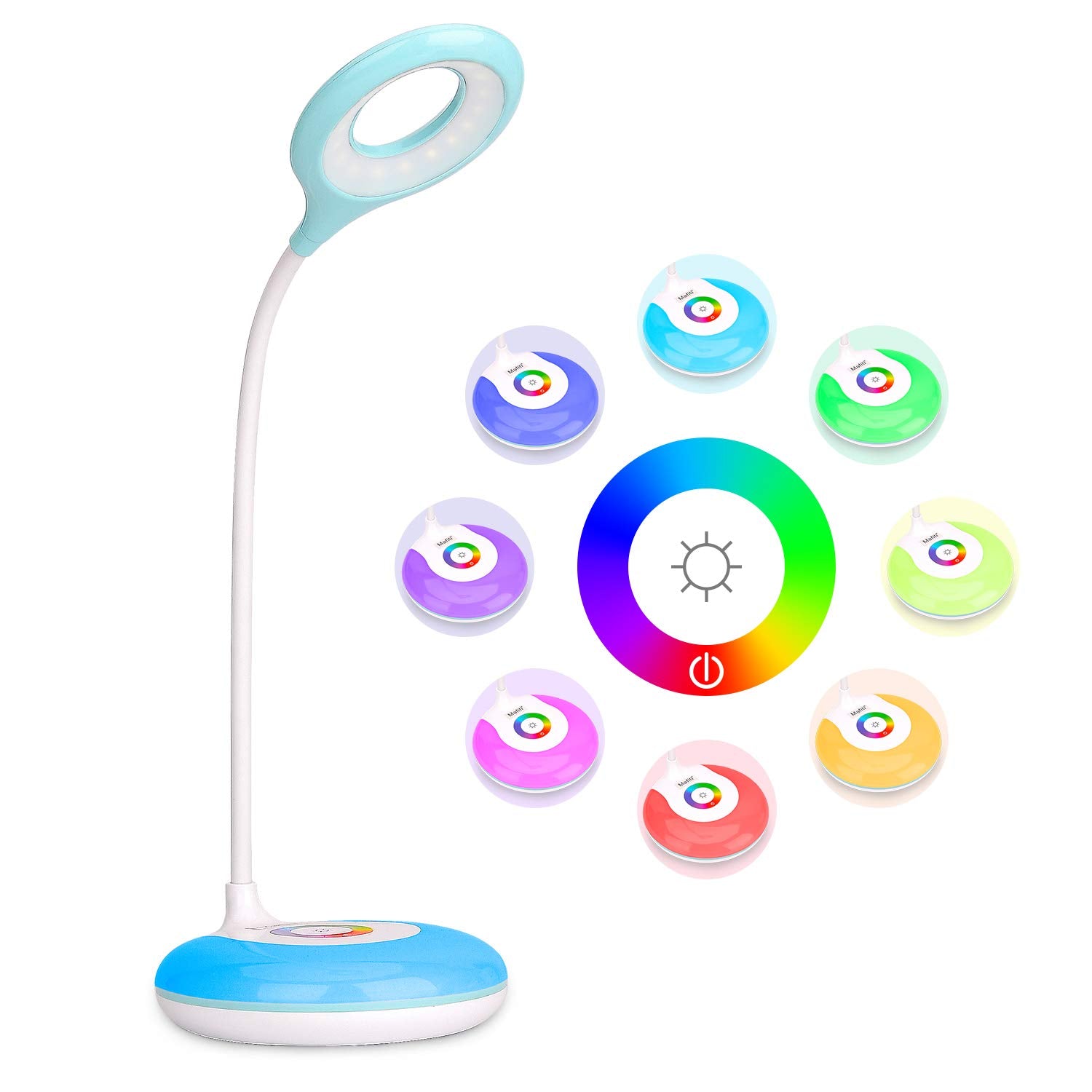 mafiti LED Desk Lamp - Cordless Rechargeable, Adjustable Gooseneck, Dimmable Touch Control, RGB Night Light, 1 Pack, Plastic
