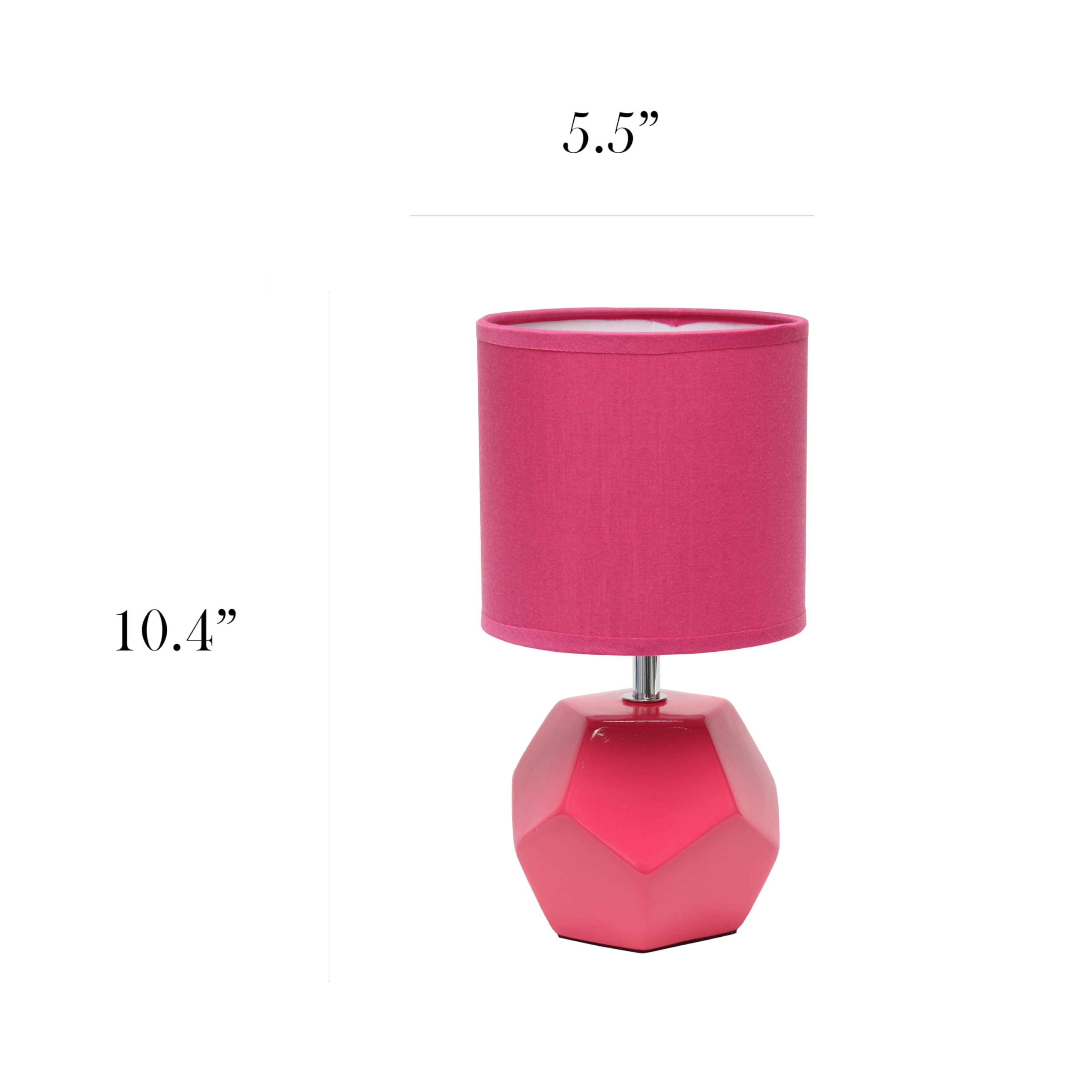 Simple Designs Lt2065-Pnk-Lb 10.24'' Round Geometric Prism Mini Table Lamp With Matching Fabric Shade, Led Bulb Included, Pink