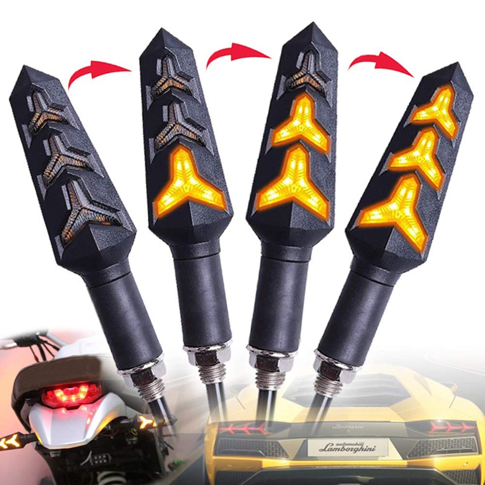 DOPHISALL AUTO 4-Pack Motorcycle Indicators Flowing Turn Signal Lights Y Shape LED Bulbs For Motorbike Scooter Off Road (DC-12V)