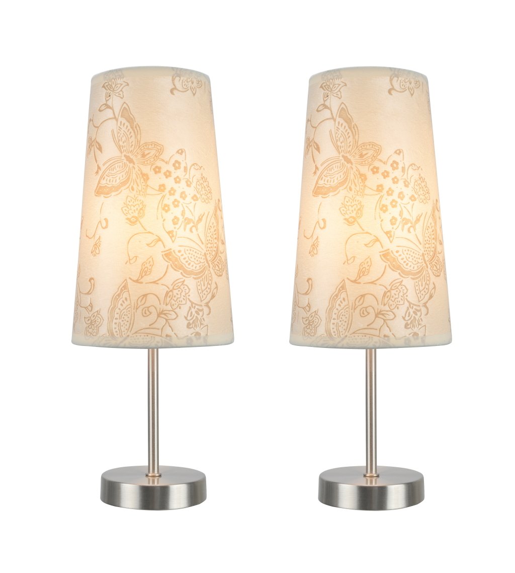 Aspen Creative 40084-9, 2-Pack Set-1 Light Candlestick Table Lamp, Contemporary Design In Satin Nickel, 14 1/4&quot; High, Butterfly