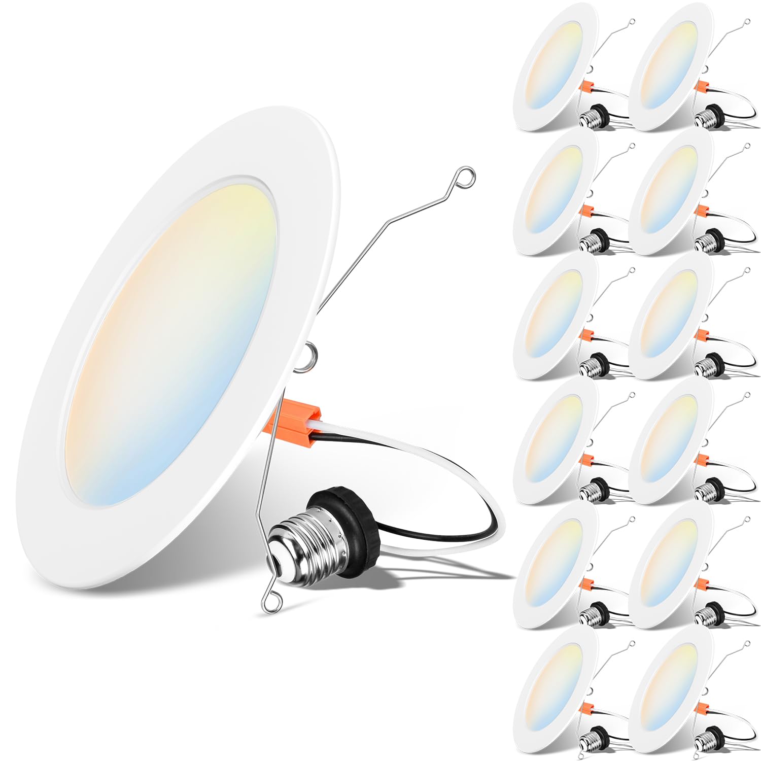 Lvwit Led Recessed Light 6Inch, Can Lighting Color Selectable 2700/3000/4000/5000/6000K 5Cct, 10W(120W Equivalent) Dimmable Downlight With E26 Conversion Kit, Retro Fit Ceiling Light Fixtures, 12 Pack