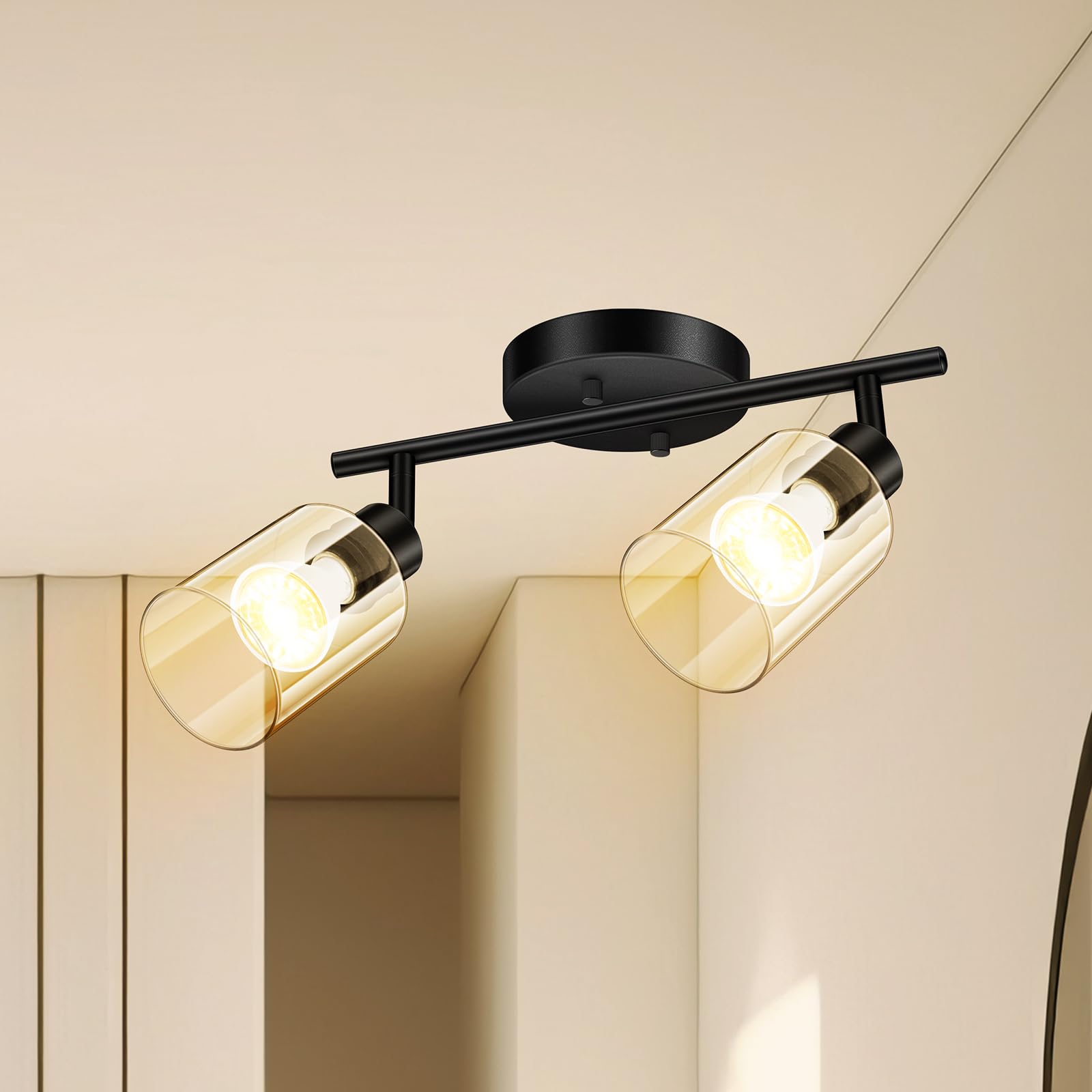 BoostArea 2 Light Led Track Light,Glass Lightshade Track Lighting Kit,Modern 2 Way Ceiling Spot Light for Kitchen,Dining Room,Be