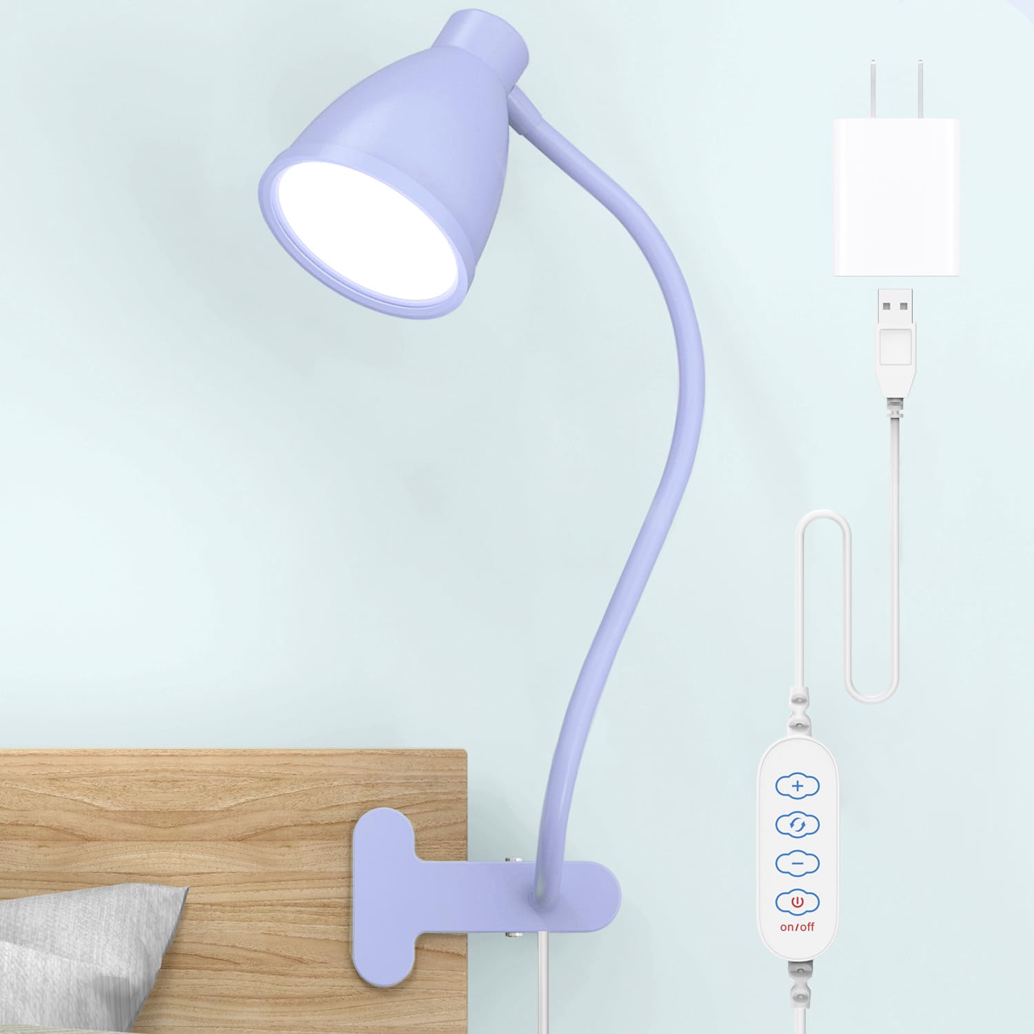 BOHON Desk Lamp with Clamp, 10W 38 LED Clip on Light, 3 Color 10 Brightness Auto Off Timer, Flexible Gooseneck Clip Lamp, Desk L