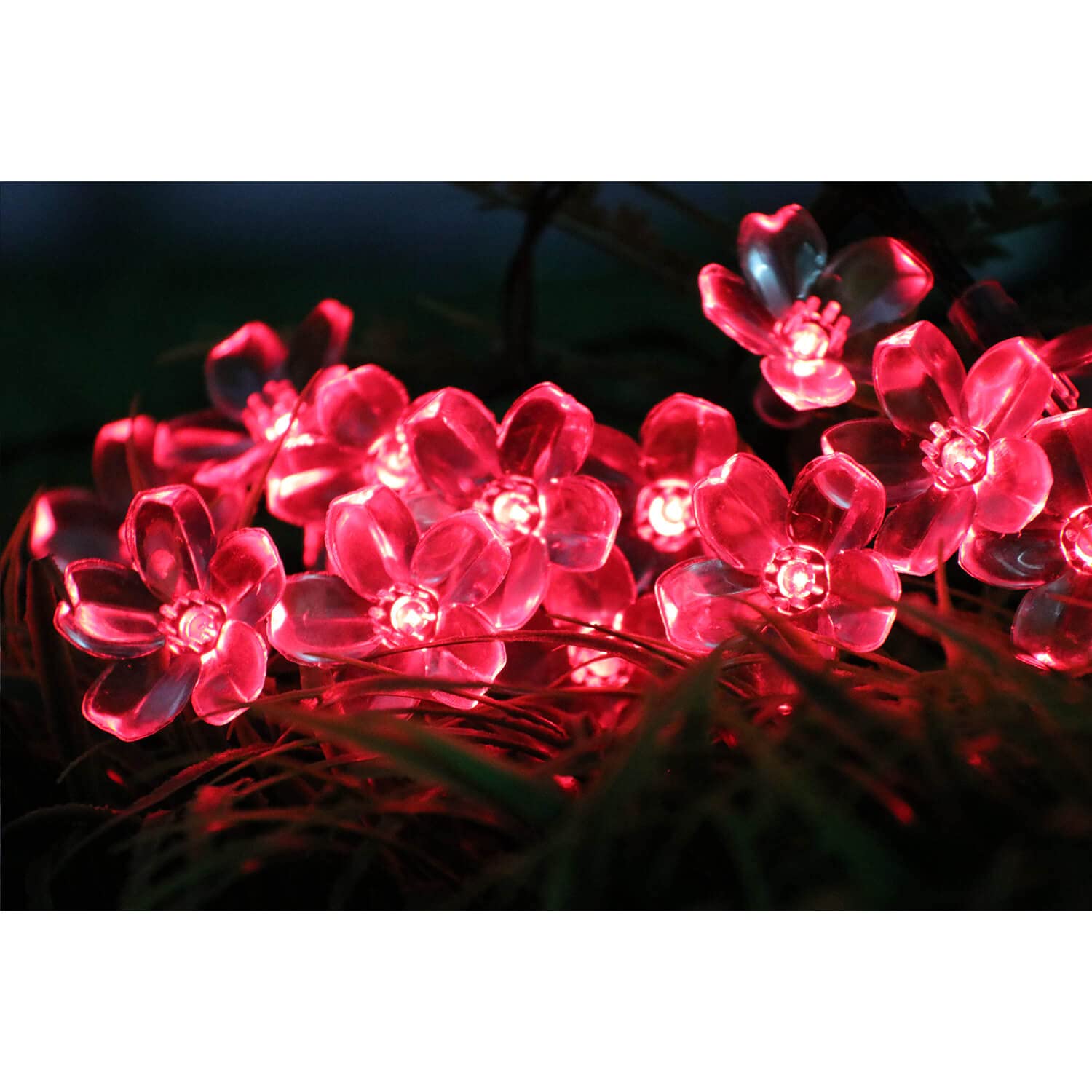 Semilits Outdoor Solar String Lights 50Led Flower Shaped Solar Fairy Lights For Christmas Garden Decoration Red