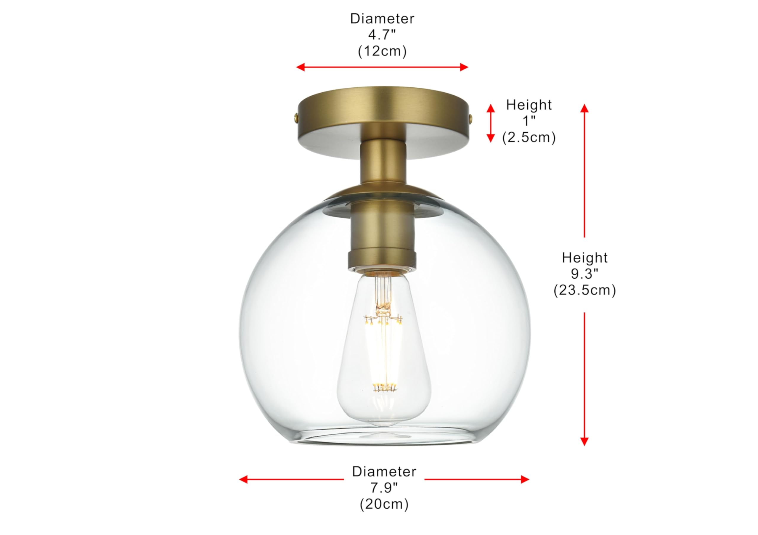 Elegant Lighting Living District Indoor Modern Home Decor Bright Baxter 1 Light Brass Flush Mount With Clear Glass