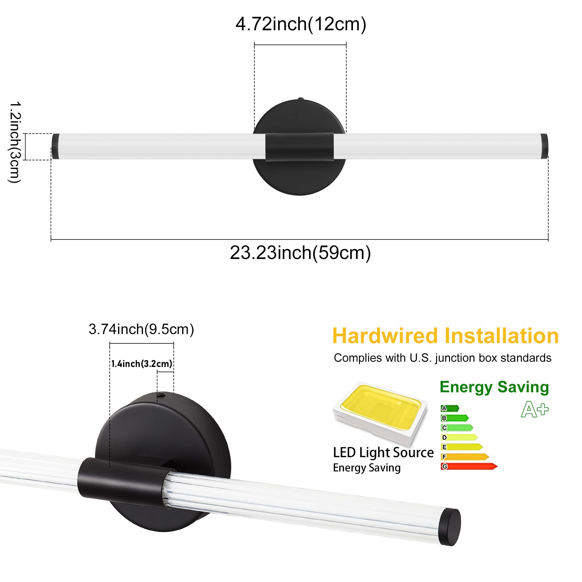 Gednbo Bathroom Wall Sconces Set Of 2 Hardwired  Dimmable 5Cct Led Bathroom Light Fixtures Over Mirror  360 Full Lighting 23 Inch Black Vanity Light Bar Modern Wall Sconce For Bedroom Living Room