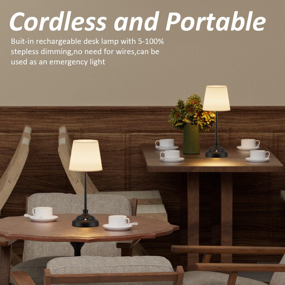 Aipsun Cordless Table Lamp, 6000Mah Rechargeable Battery Operated Desk Lamp,2 Packs Black Bedside Lamps For Night Stands, 3 Colo
