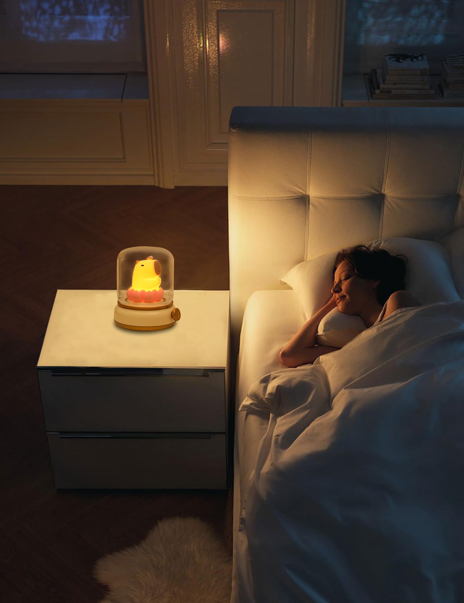 Wanidea Lucky Capybara Night Light,Lotus Lamp, Cute Lamp And Cozy Lighting,Rotate To Adjust Brightness,Rechargeable Night Light