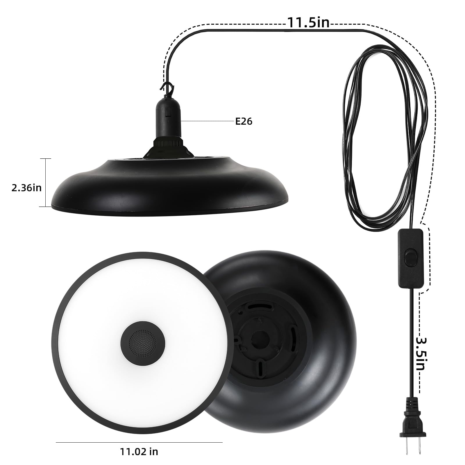 HOREVO Pendant Light Fixture, 18W Adjustable, 12in Plastic, Upgrade Black, for Kitchen, Bar, Dining Room, Model H0017