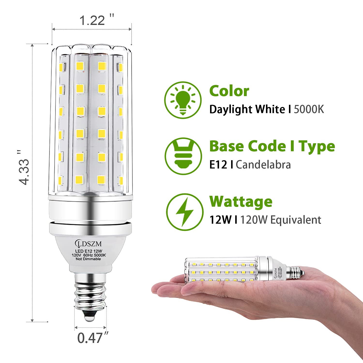 Ldszm E12 Led Bulbs, 12W Non-Dimmable, 100W Equivalent, Daylight White, 3