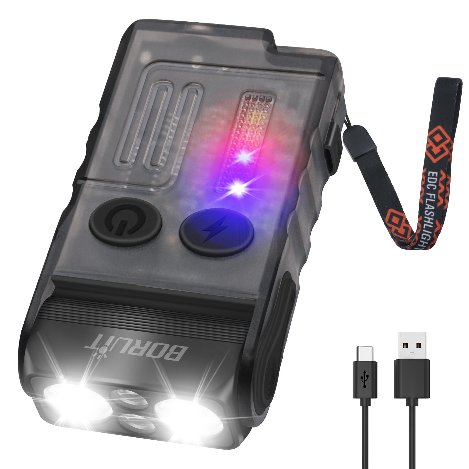 Boruit V20 Compact Usb C Rechargeable Flashlight, 180° Swivel Head, 13 Modes, Black