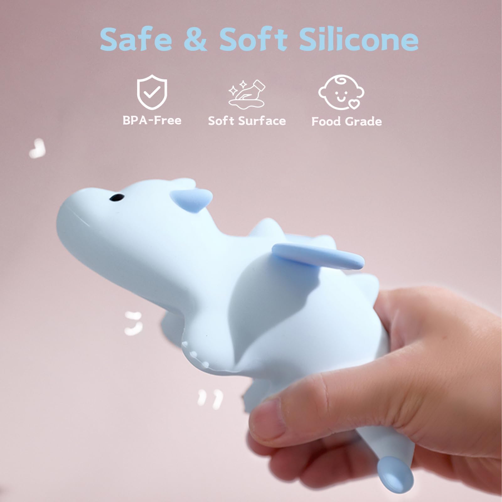 AVEKI Milk Dragon Night Light for Kids, Dimmable Silicone Lamp, Rechargeable, Green, Model XR-MM-L2508
