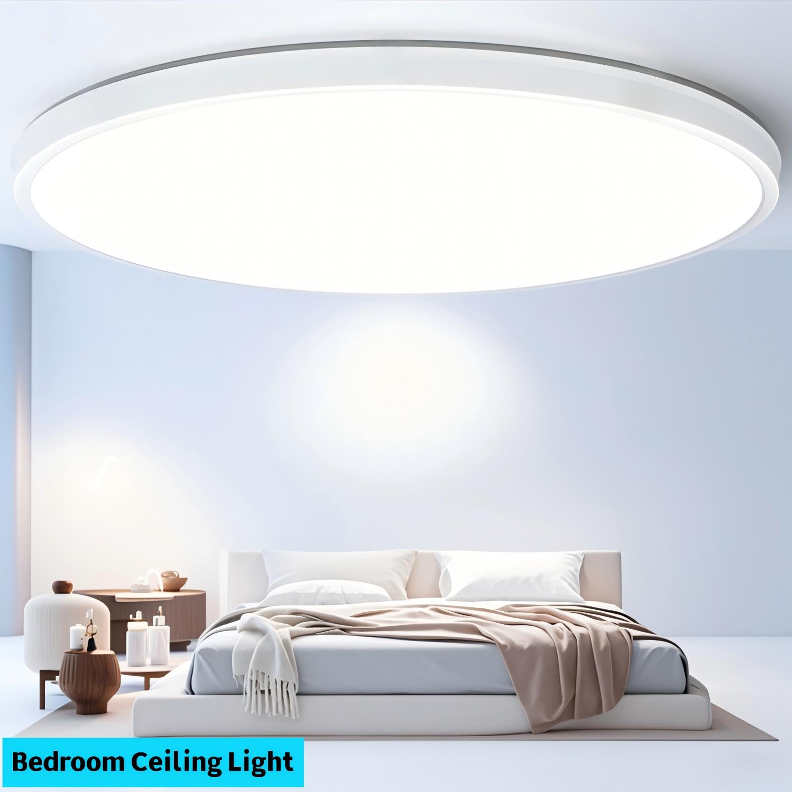 Litren 6000K Ceiling Light Fixtures Flush Mount Flat Led Light Round Ceiling Lamp Cold White 12 Inch Ultra-Thin For Bedroom Kitc