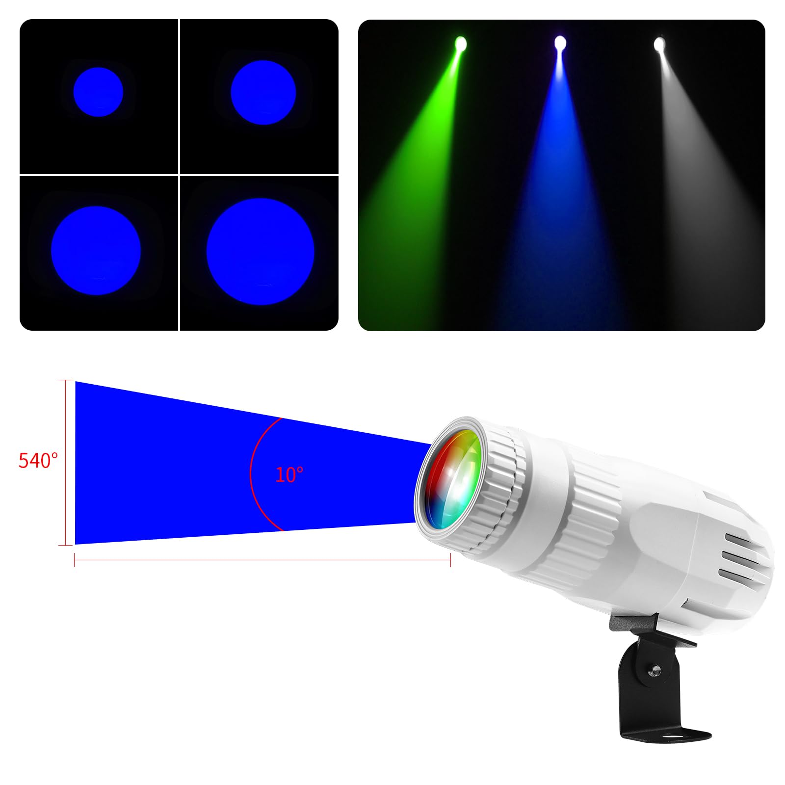 Czgor Pinspot Light 2 Pack 15W RGBW LED Mirror Ball Light Remote Control White Plastic