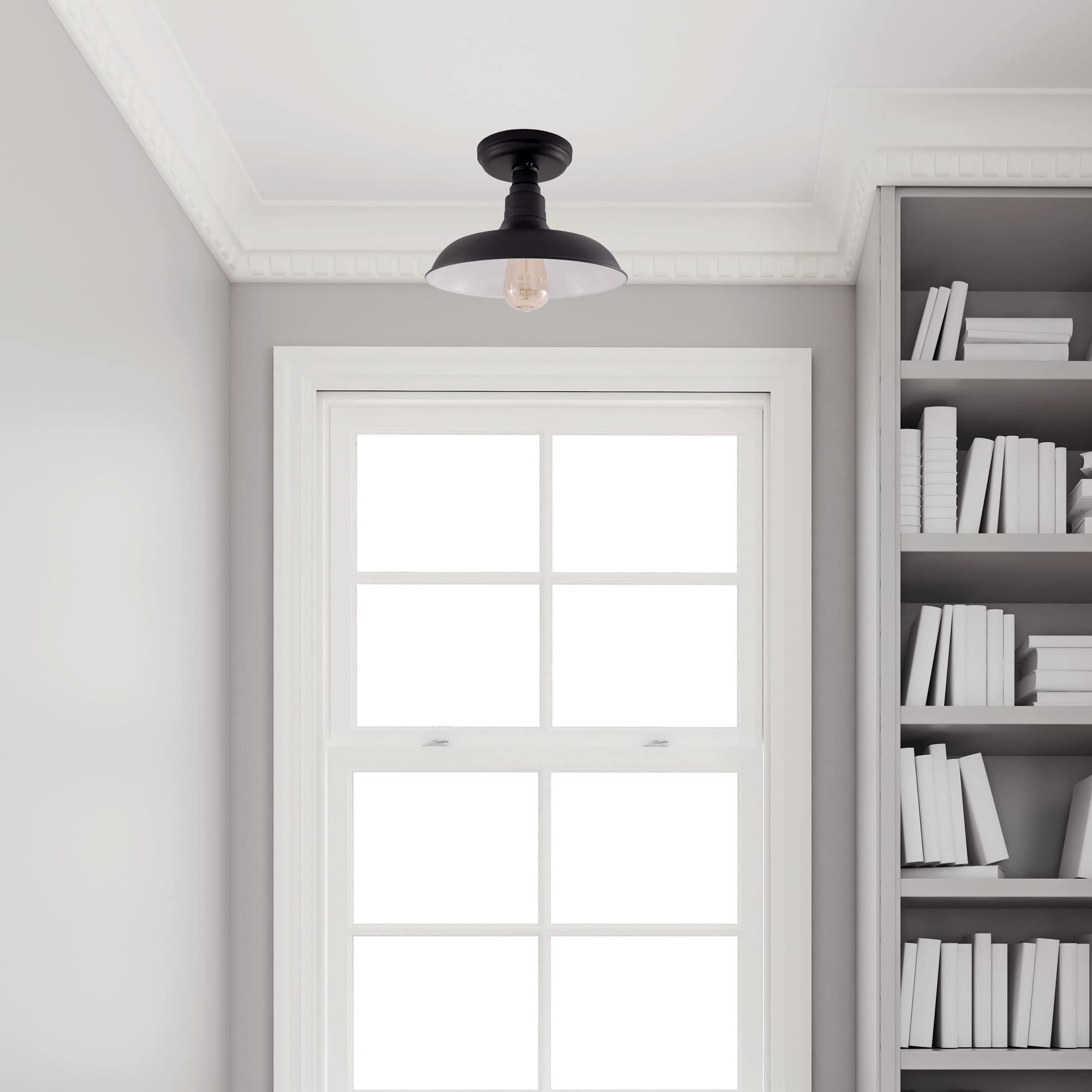 Design House 588525 Kimball Industrial Farmhouse 1-Light Indoor Dimmable Semi-Flush Ceiling Mount Light With Metal Shade For Kit