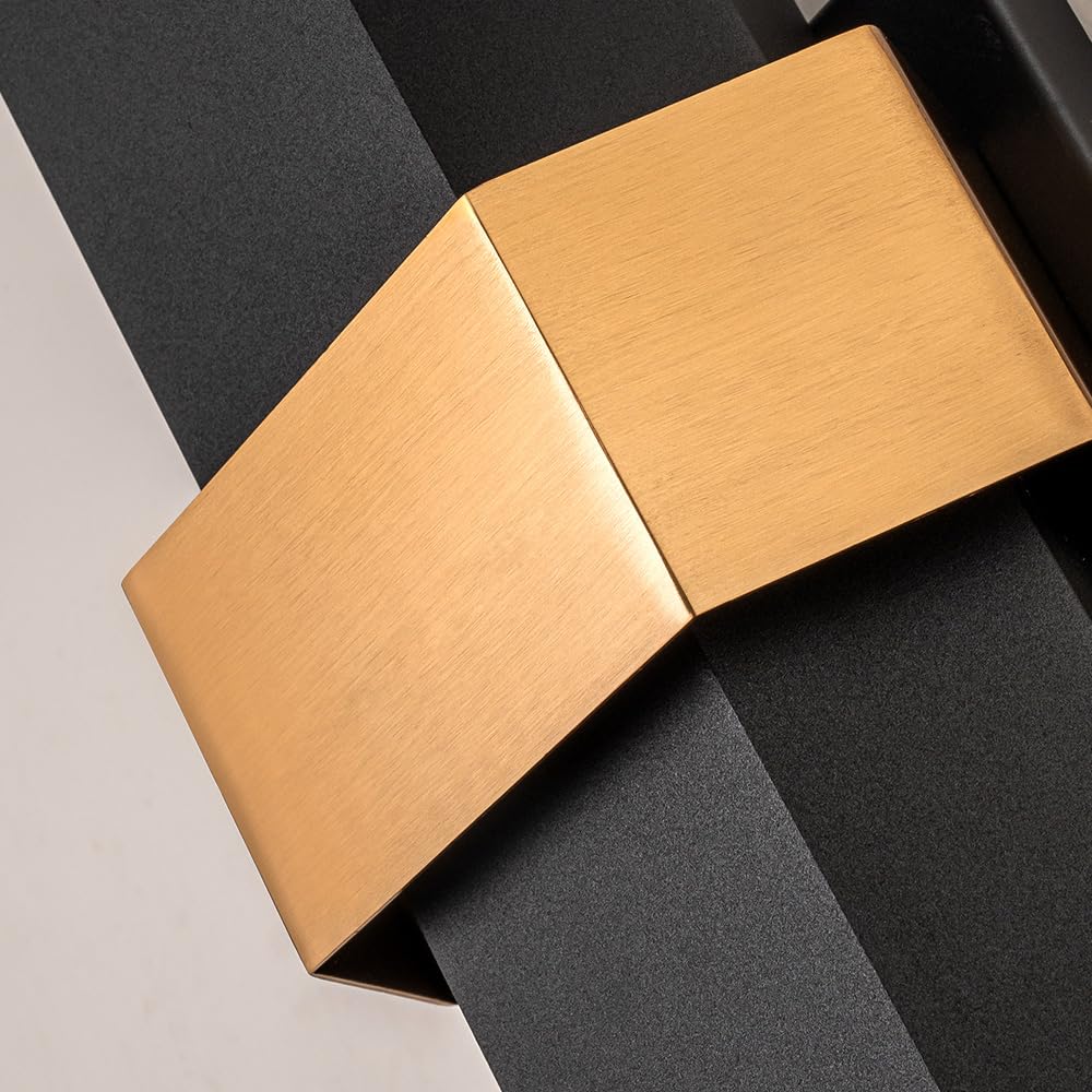 Oupavocs 2-Pack Black Gold Outdoor Wall Lights, Modern Led Sconce For Porch & Patio