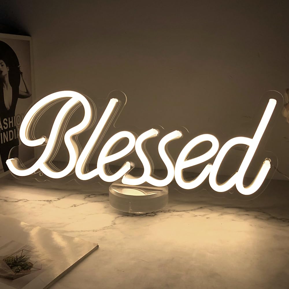 Colysor Blessed Neon Sign, LED Wall Decor, 17x7 inches, Warm White, 5V USB Powered, Model CL-002
