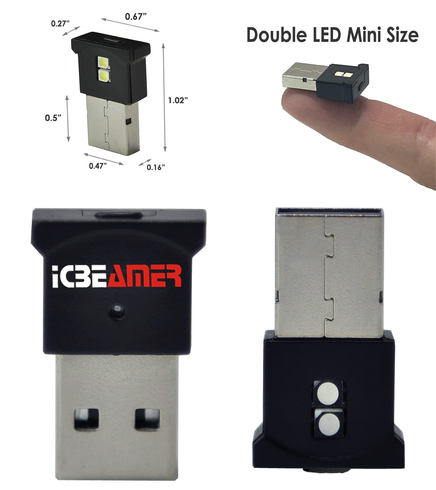 Icbeamer Smart Usb Adjustable Brightness Color: White, Auto Led Interface Plug-In Miniature Night Light Led For: Automotive Car Van Pickup Truck Interior Trunk Ambient Atmosphere Light