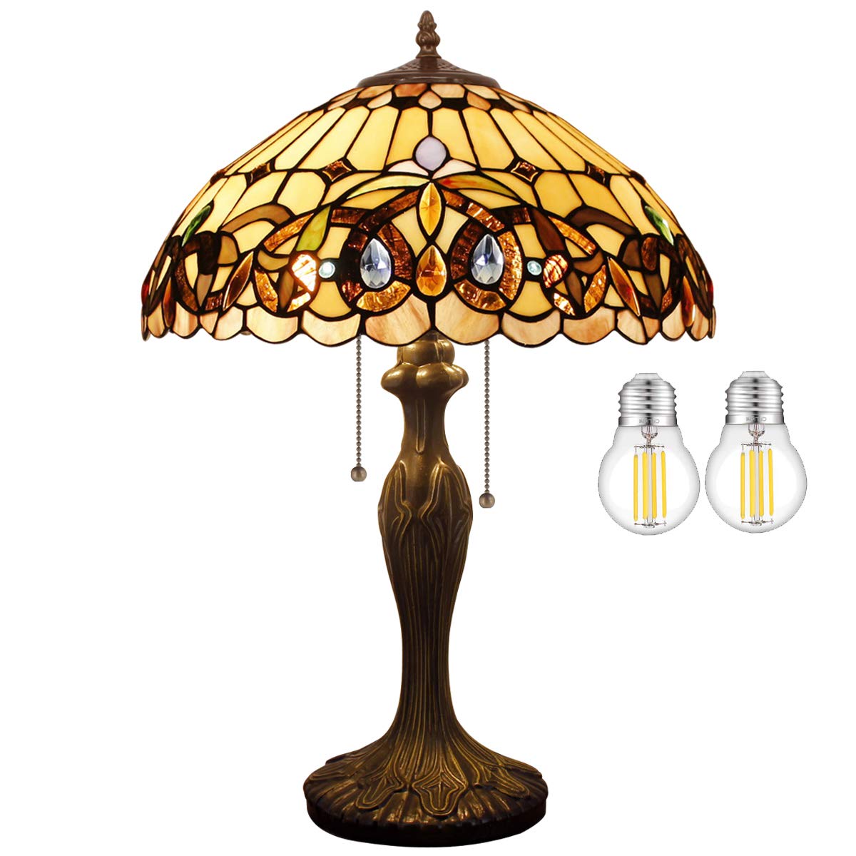 WERFACTORY Tiffany Style Table Lamp Colorful Stained Glass Serenity Victorian Bedside Lamp16X16X24 Inches Desk Light Metal Base 
