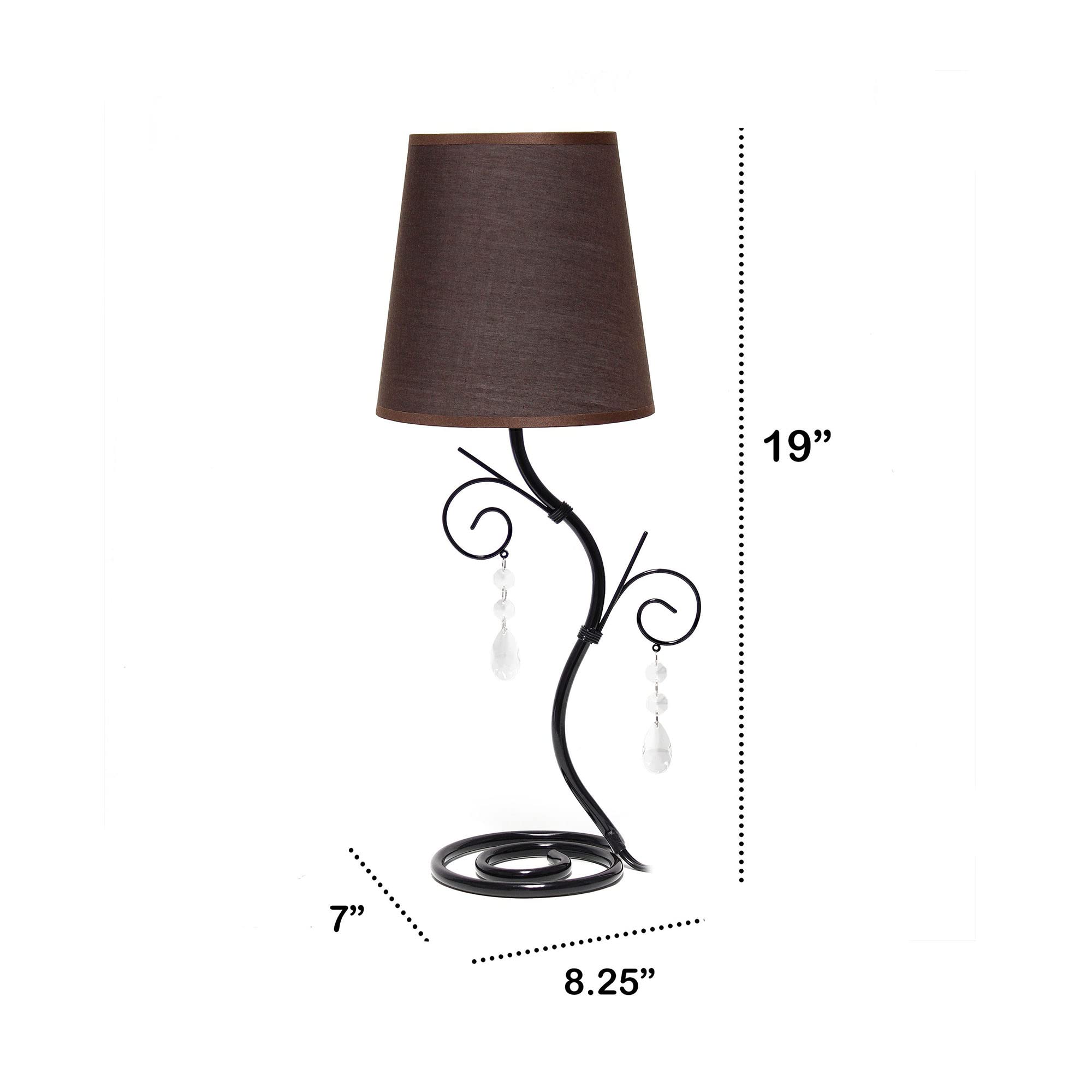 Creekwood Home 19&quot; Metal Winding Ivy Table Desk Lamp With Brown Fabric Shade, Black/Brown
