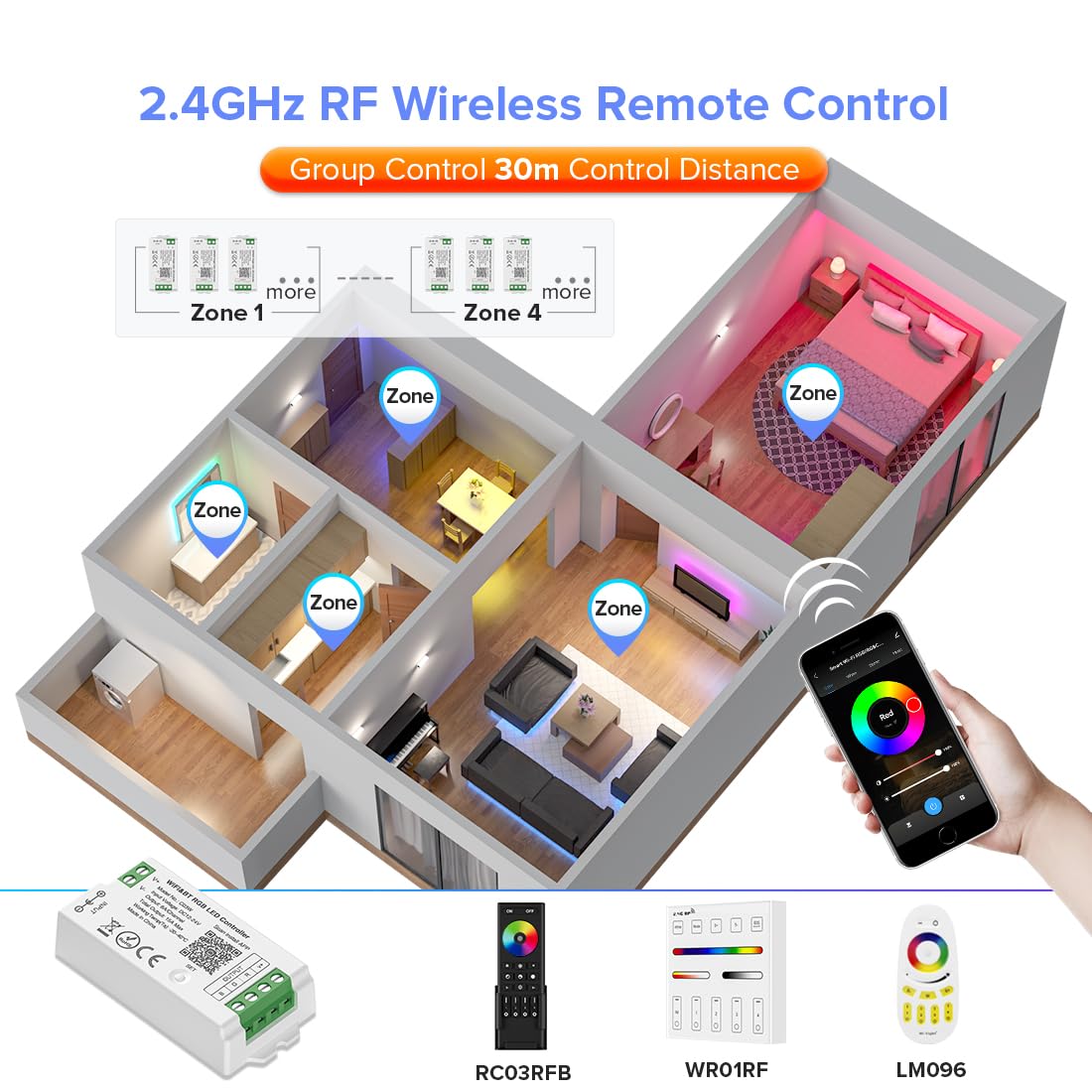 Btf-Lighting C04Rf Tuya Controller Support Pwm 5050Smd Fcob Cob Rgbw (+ R G B W) 5Pin Led Strip Support With Wr02Rf Rc03Rfb Rf R