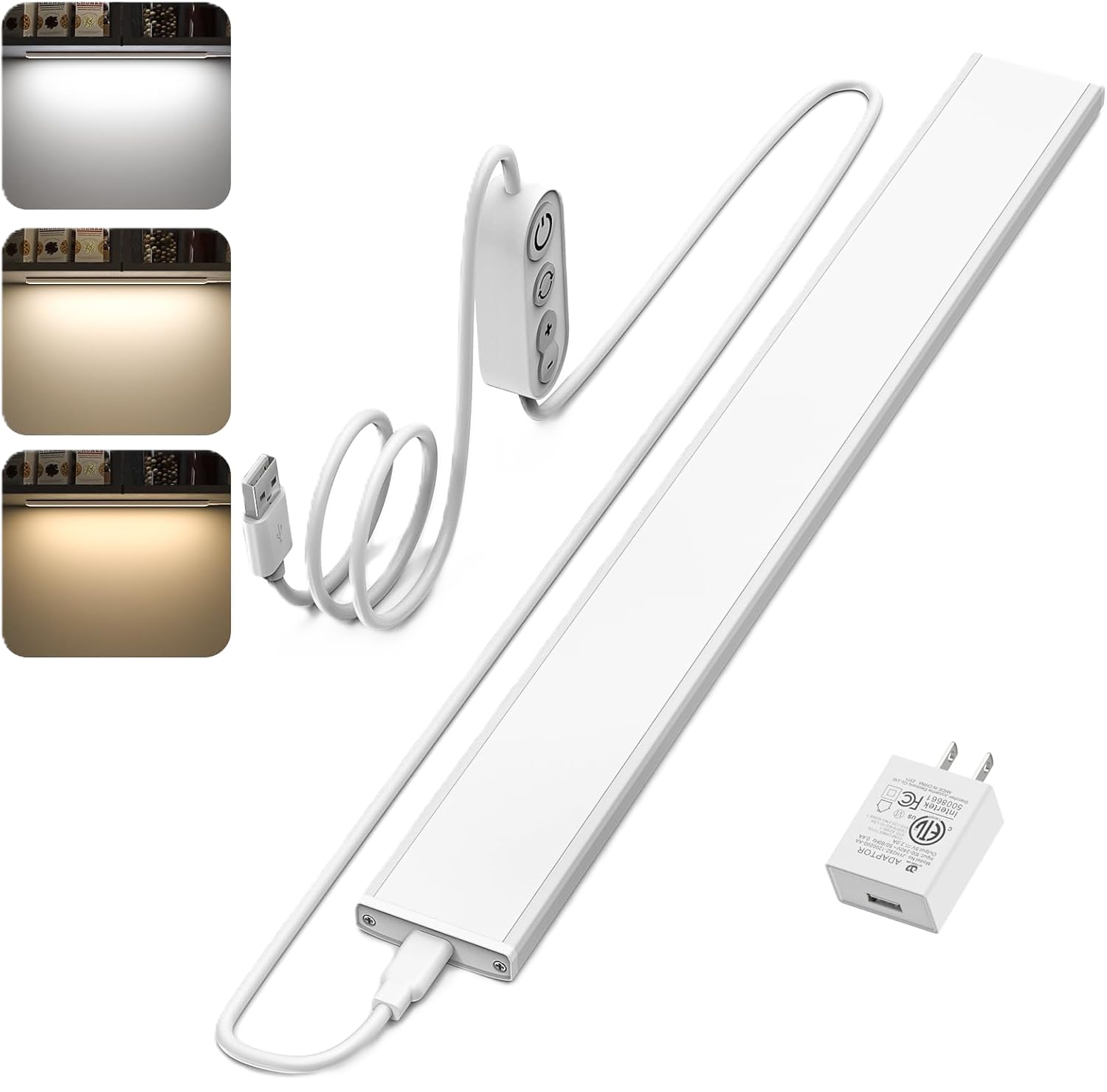 ASOKO Plug-in Under Desk Light, 16 Inch LED, 700 Lumen, 3 Color Temps (3000K/4000K/6000K), Aluminum, Model UNO-P