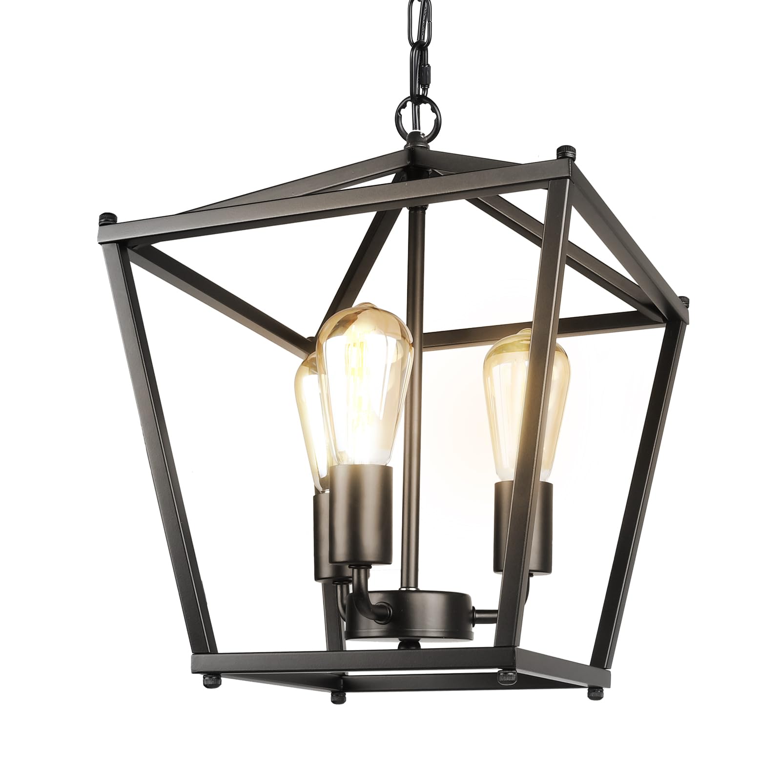 Unicozin Black Lantern Pendant Light, 3-Light Metal Chandelier, Adjustable Height, Geometric E26, KD-9104s