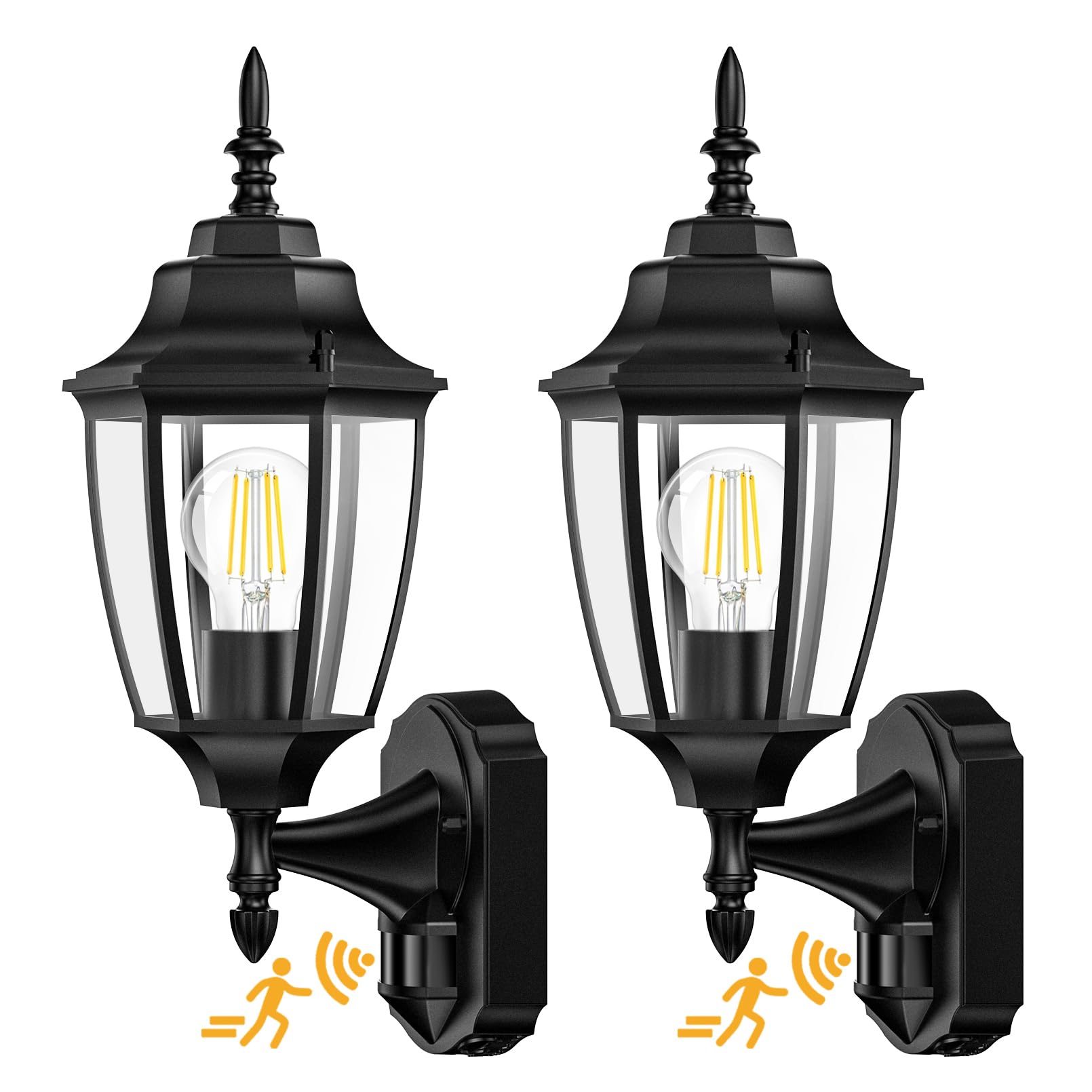 Lamomo Outdoor Wall Sconce, 2 Pack Dusk to Dawn Motion Sensor, Aluminum Waterproof Lights, Black, Model LMM-0018-WU-SE-JP