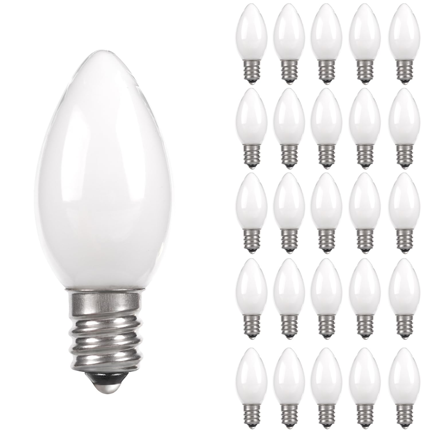 Sphoon 25 PackC7 Candelabra Led Light Bulbs, Small Night Light Bulb, 0.6 Watt Equivalent 7W Incandescent, E12 120V Lamp, Warm White 2700K Nightlight Replacement Bulb for Window Candle & Chandeliers